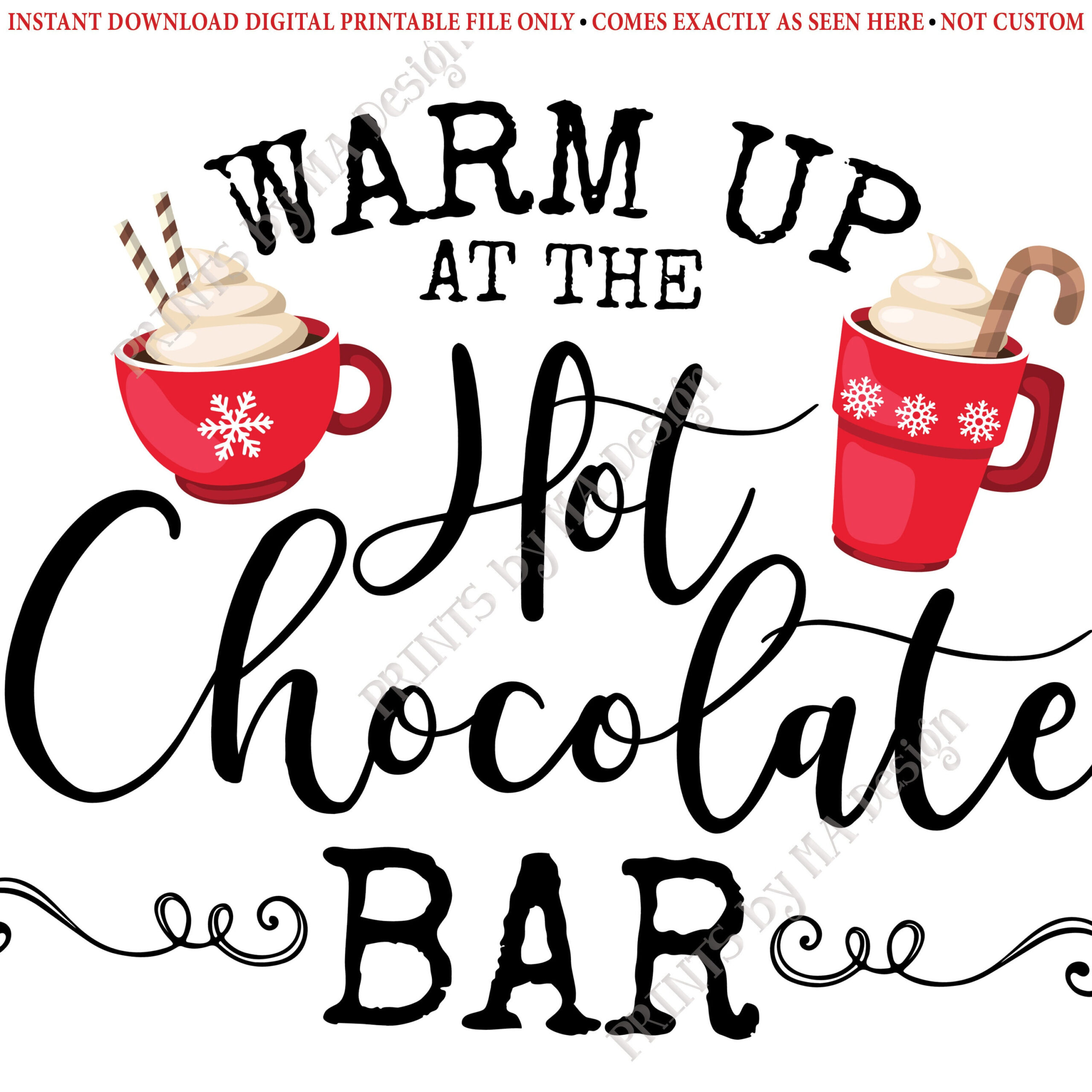 Warm Up At The Hot Chocolate Bar Sign, Holiday Party Hot Cocoa in Hot Cocoa Bar Printable Sign