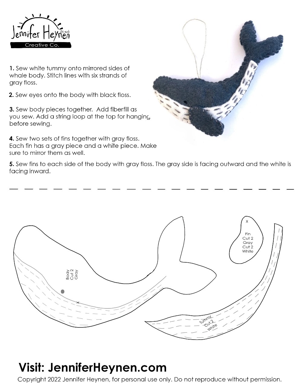 Whale Sewing Pattern For Diy Stuffed Animal Ornament regarding Free Printable Whale Sewing Pattern