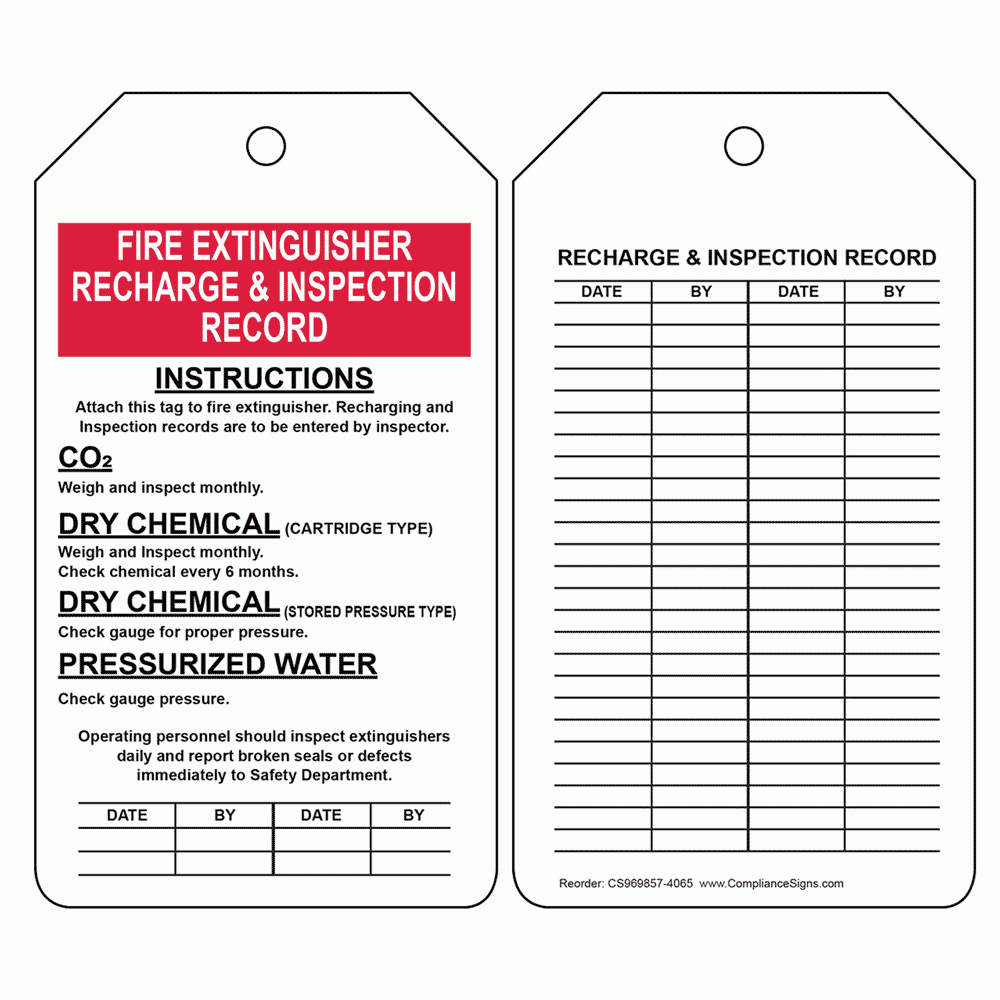 White Fire Extinguisher Inspection Record| Safety Tags inside Fire Extinguisher Tags Printable
