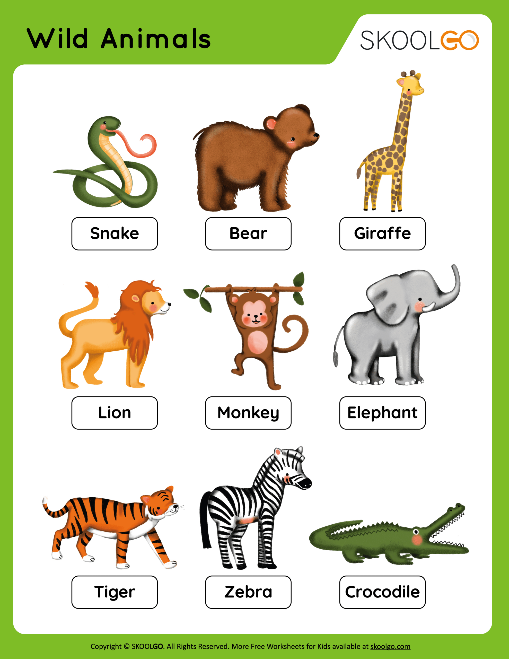 Wild Animals - Free Worksheet - Skoolgo in Printable Mammal Worksheets For Kindergarten