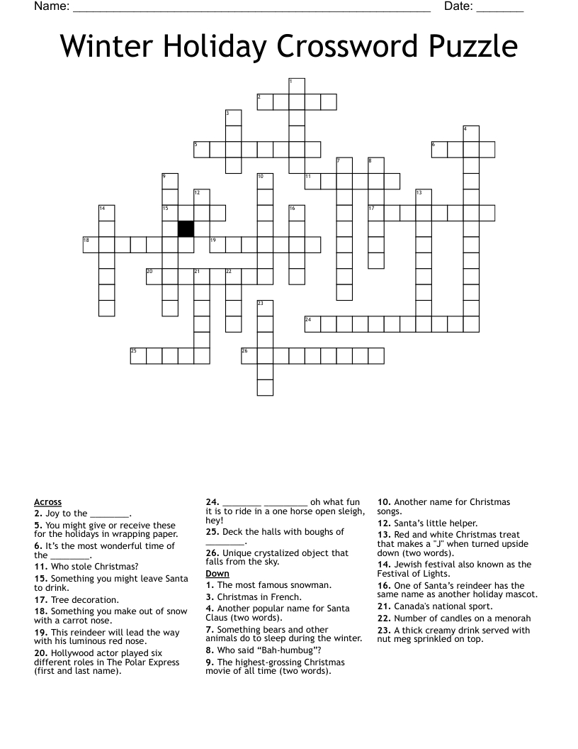 Winter Holiday Crossword Puzzle - Wordmint regarding Holiday Crosswords Printable