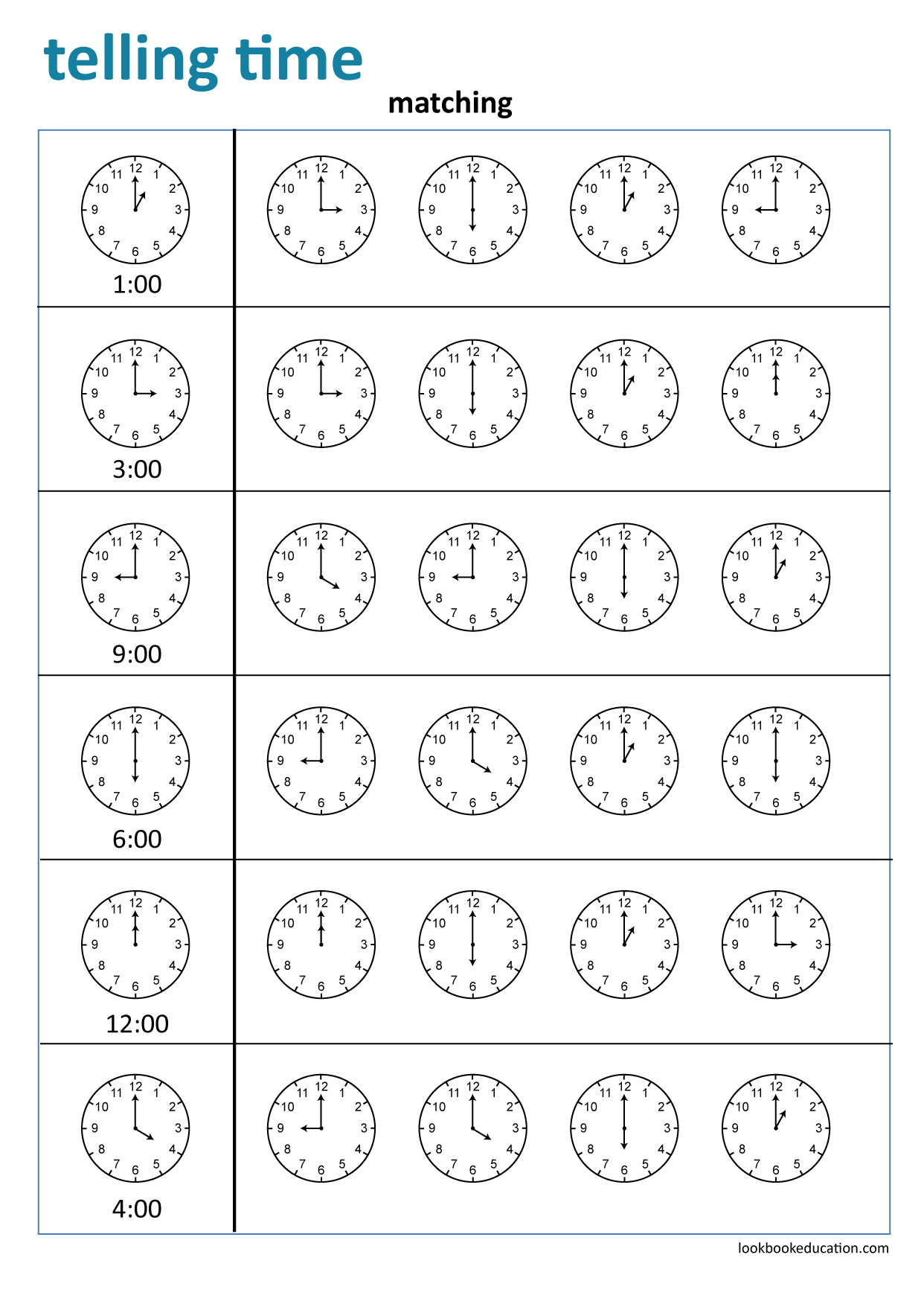 Worksheet Matching Clocks - Lookbook Education intended for Printable Matching Clocks Worksheet