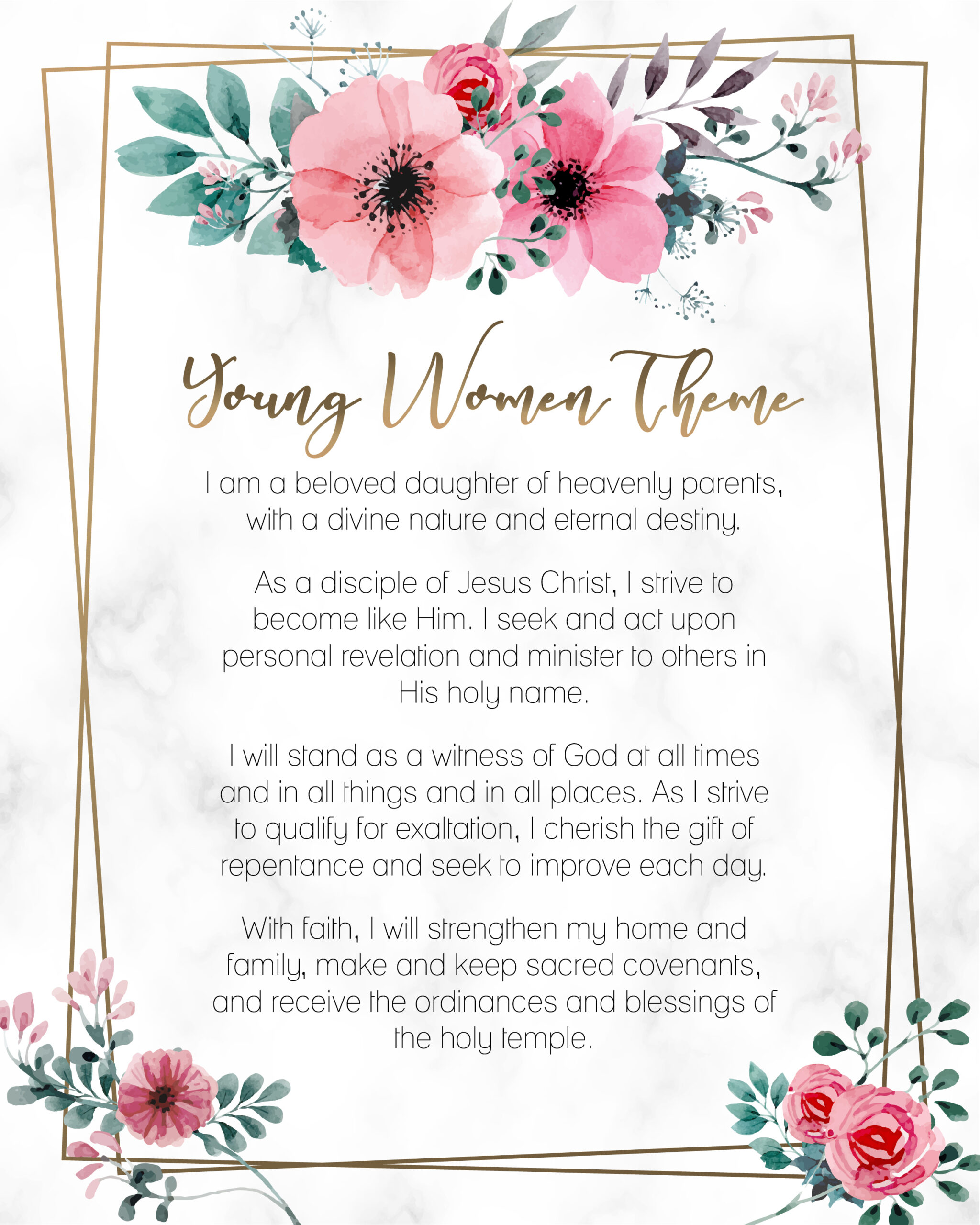 Young Women Theme 2020 – Gospel Printables intended for New Lds Yw Theme Free Printable