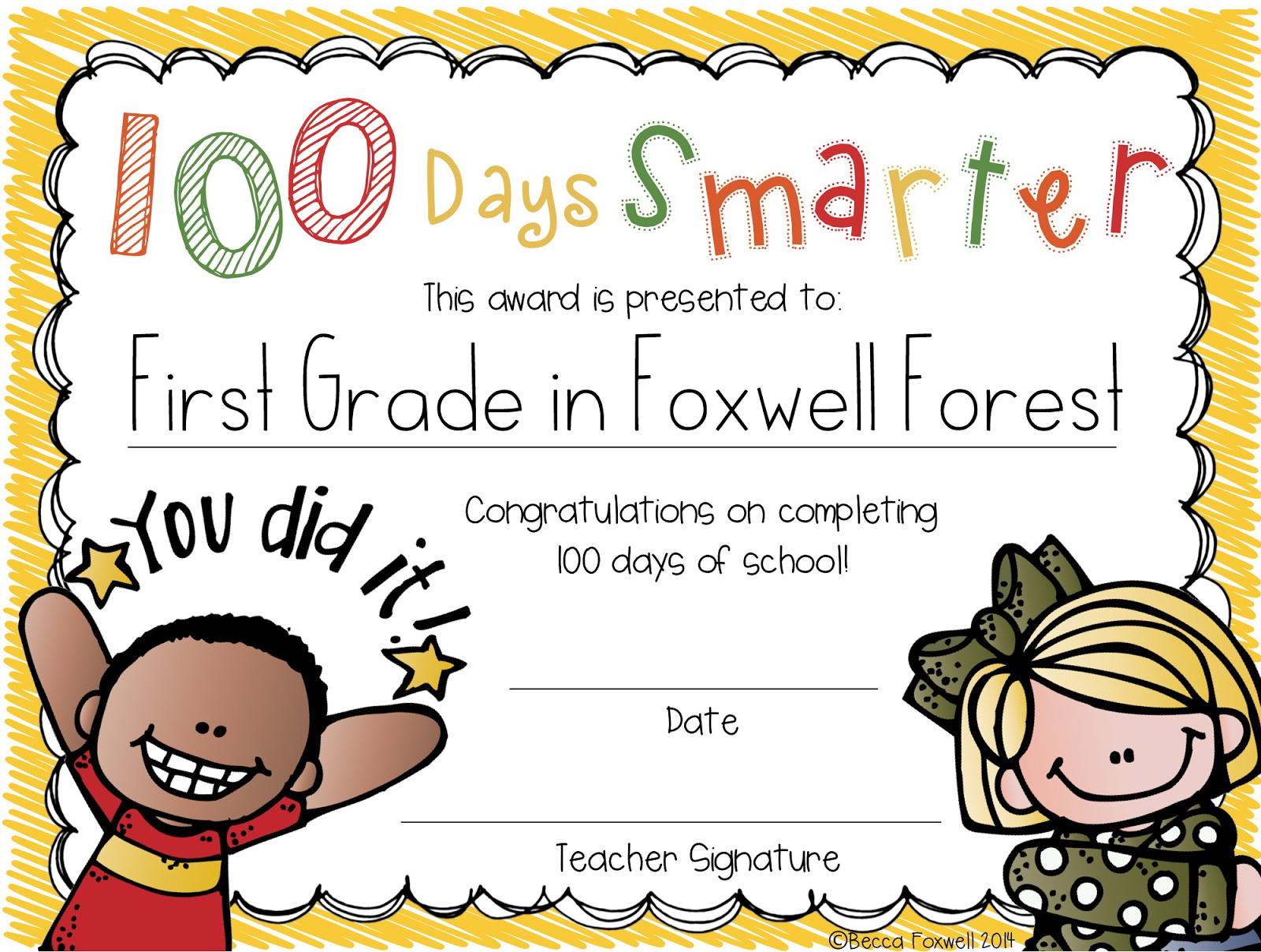100-Day-C - Foxwell Forest pertaining to 100 Days Smarter Certificate Free Printable