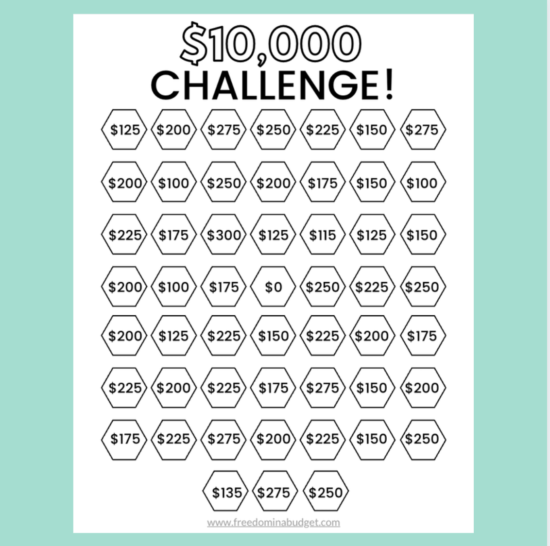 $10,000 Challenge Printable! – Freedom In A Budget regarding 10000 Savings Challenge Printable