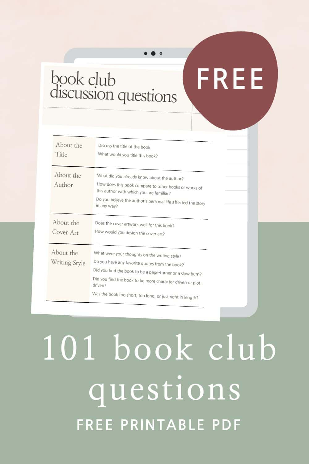 101 Book Club Discussion Questions For Any Book (Printable Pdf) intended for Free Printable Book Club Questions
