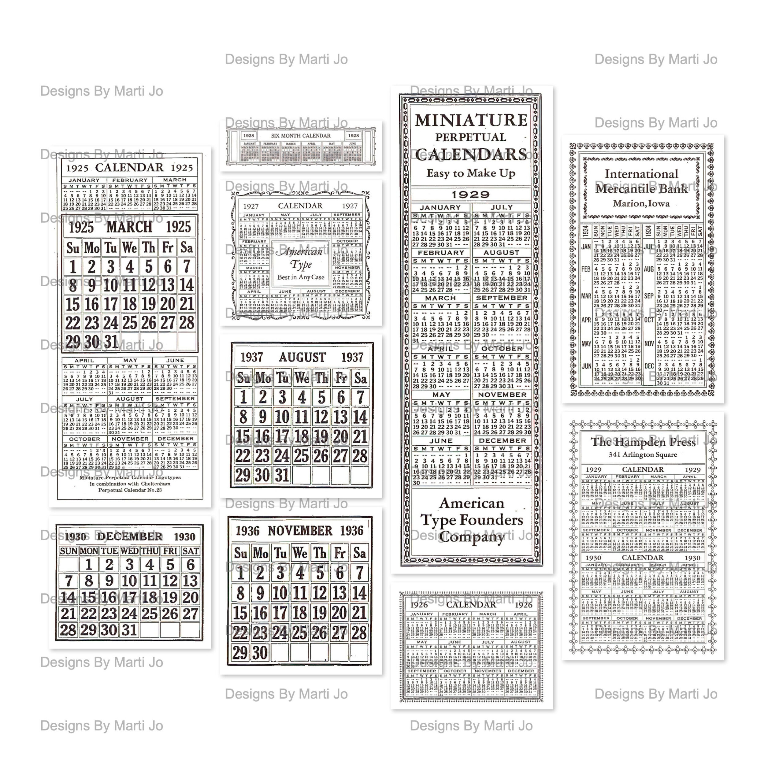 10Er Set Vintage Kalender | Druckbare Vintage Ephemera | Sofortdownload | Gewerblicher Gebrauch Ok | Vc14 inside Free Printable Perpetual Calendar 1800 to 2050