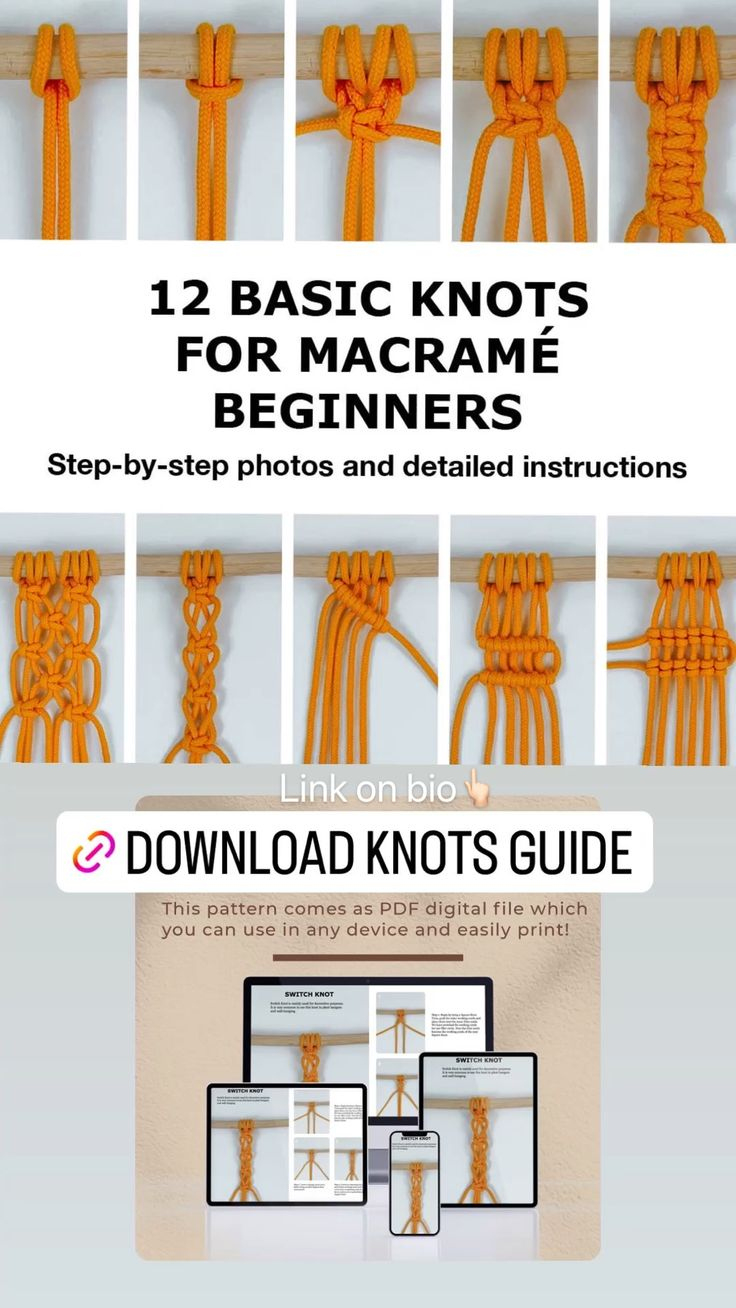 12 Macrame Basic Knots Pdf Pattern For Beginners. Download Link On with Free Printable Macrame Knots