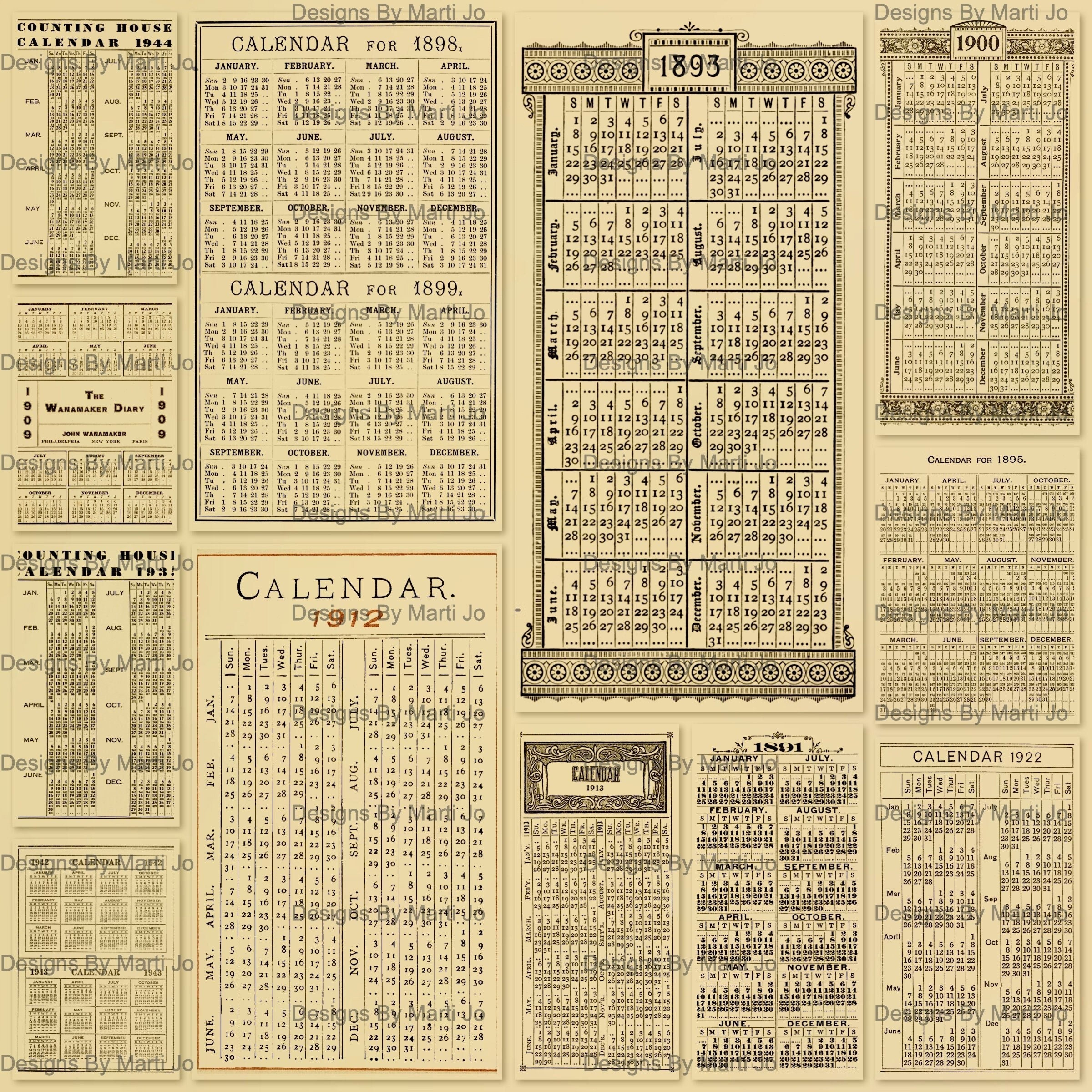 12 Vintage Yearly Calendar Overlay Png Files | Printable Vintage within Free Printable Perpetual Calendar 1800 to 2050