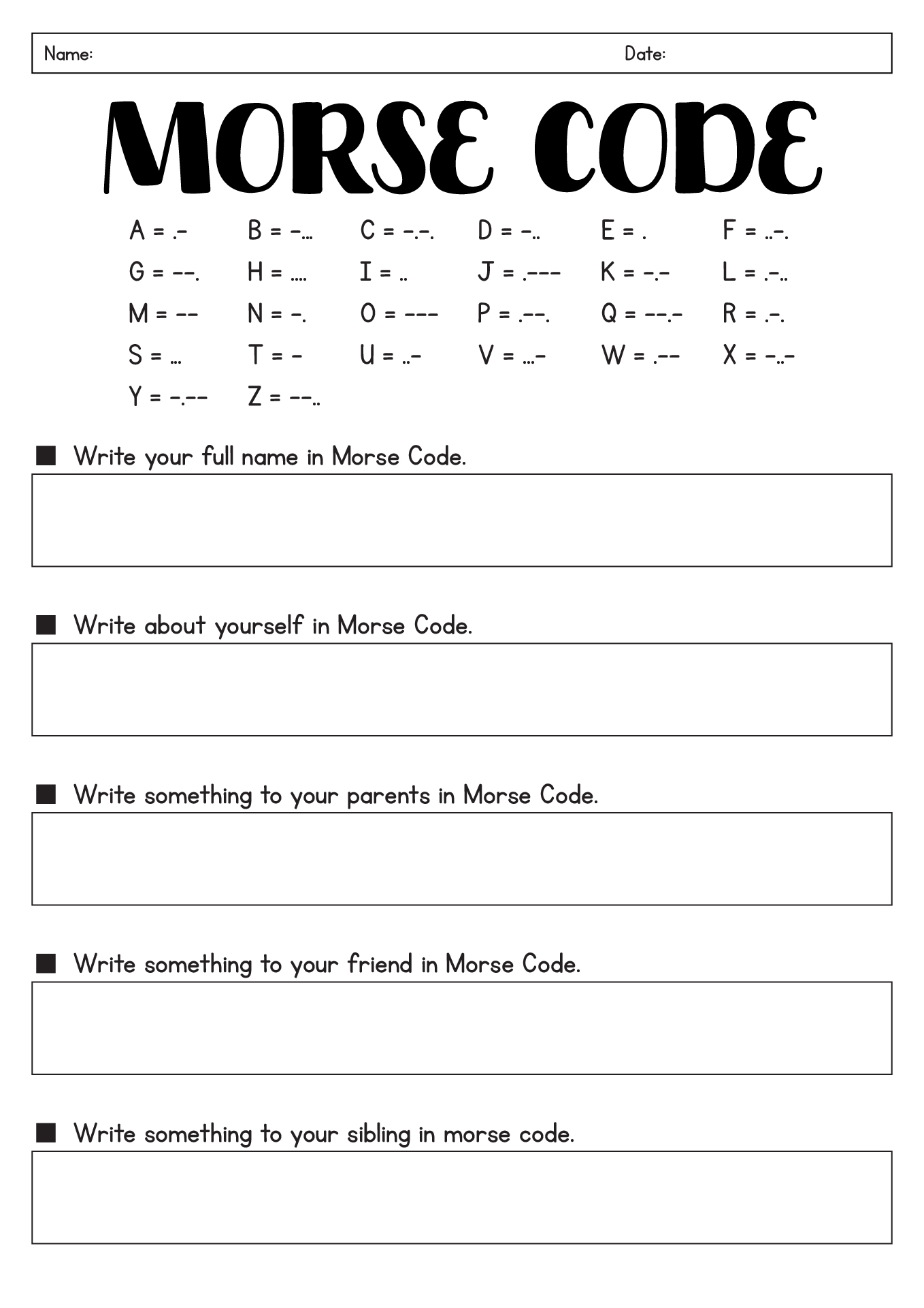 13 Printable Morse Code Worksheet - Free Pdf At Worksheeto for Free Printable Morse Code Worksheets