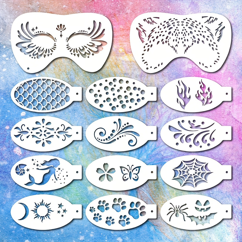 14Pcs Face &amp;amp; Body Paint Stencil Kit - Reusable, Washable Diy Makeup Templates With 2 Shapes For Halloween, Holiday Parties &amp;amp; Tattoos within Cut Out Face Paint Stencils Printable