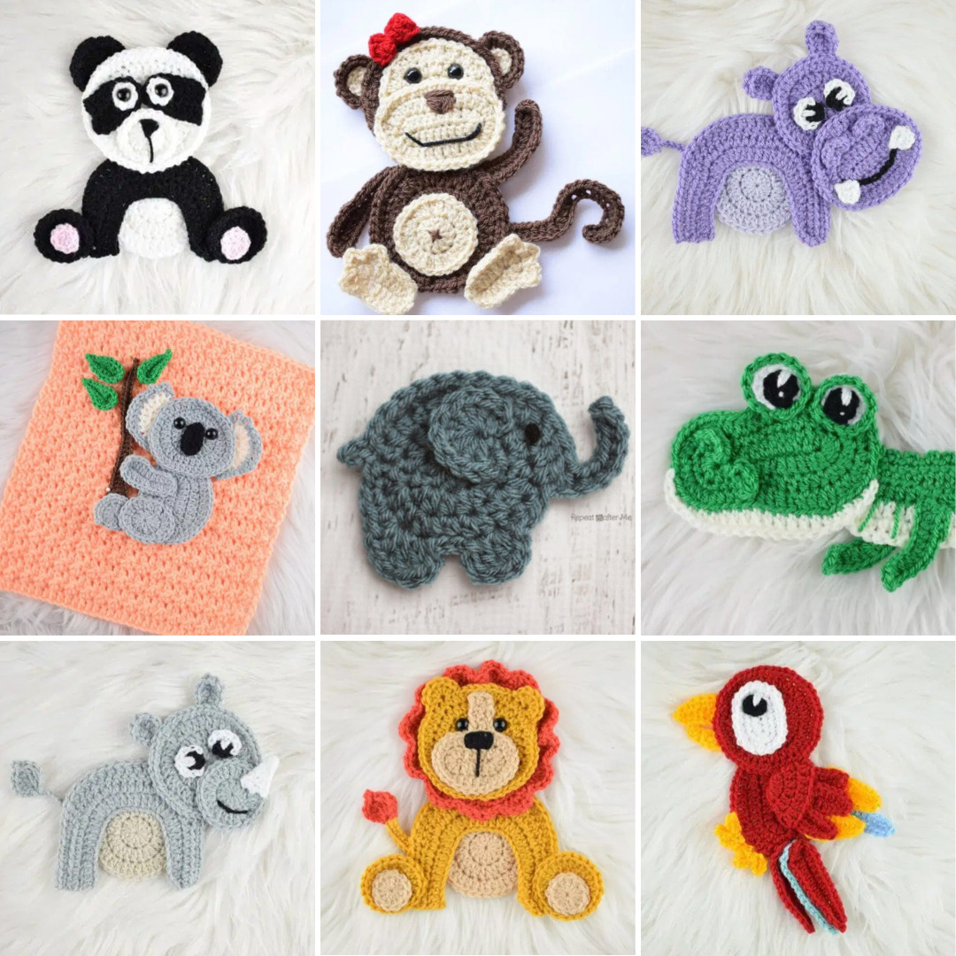 15 Delightful Jungle Animal Crochet Appliqué Free Patterns with Printable Free Crochet Zoo Animal Applique Patterns