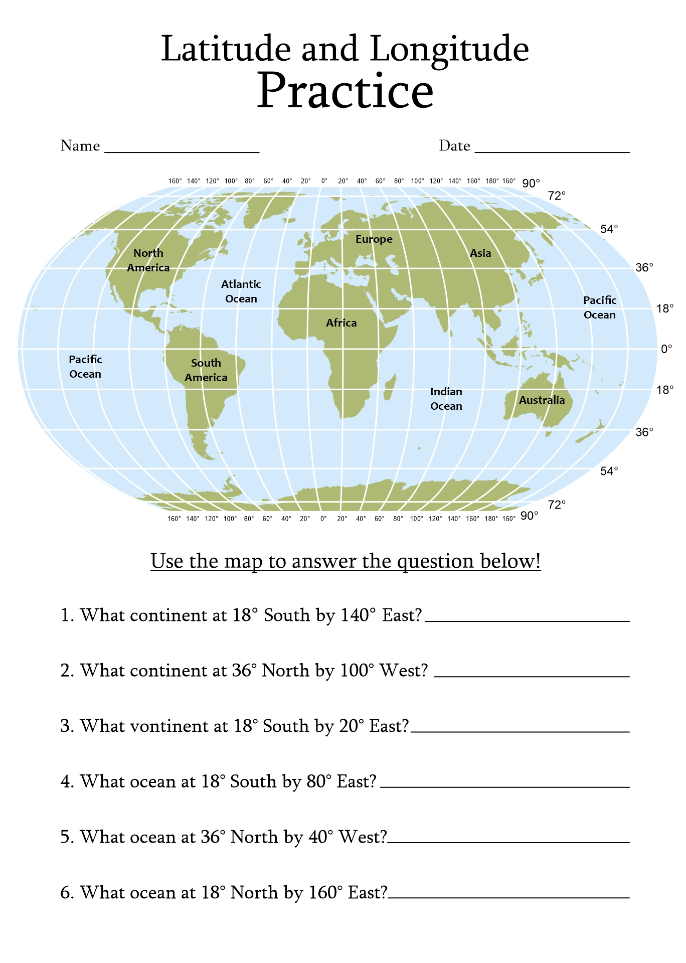 15 Latitude And Longitude Map Worksheet - Free Pdf At Worksheeto throughout Free Printable Worksheets on Latitude and Longitude