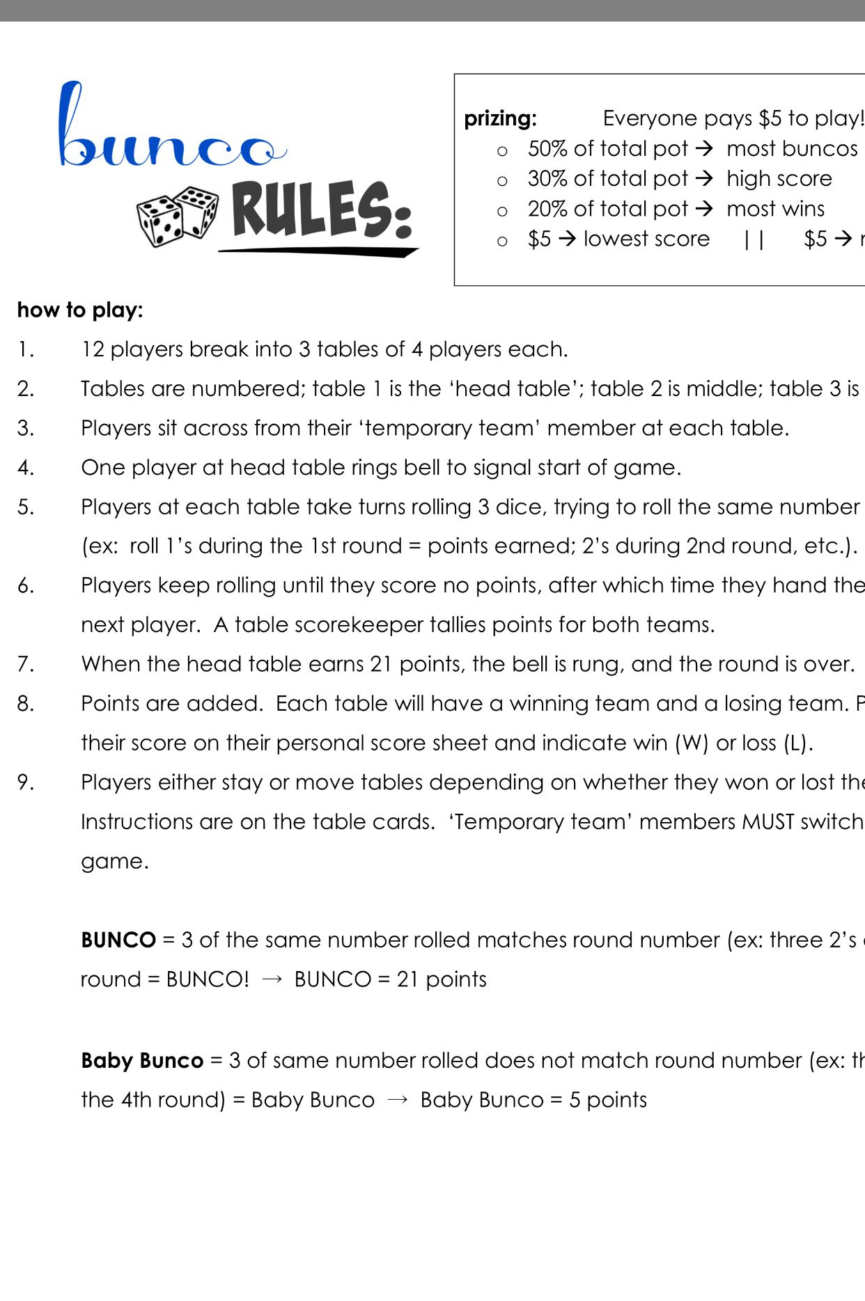 160 Bunco! Ideas | Bunco, Bunco Party, Bunco Themes with Pdf Printable Free Bunco Rules Printable