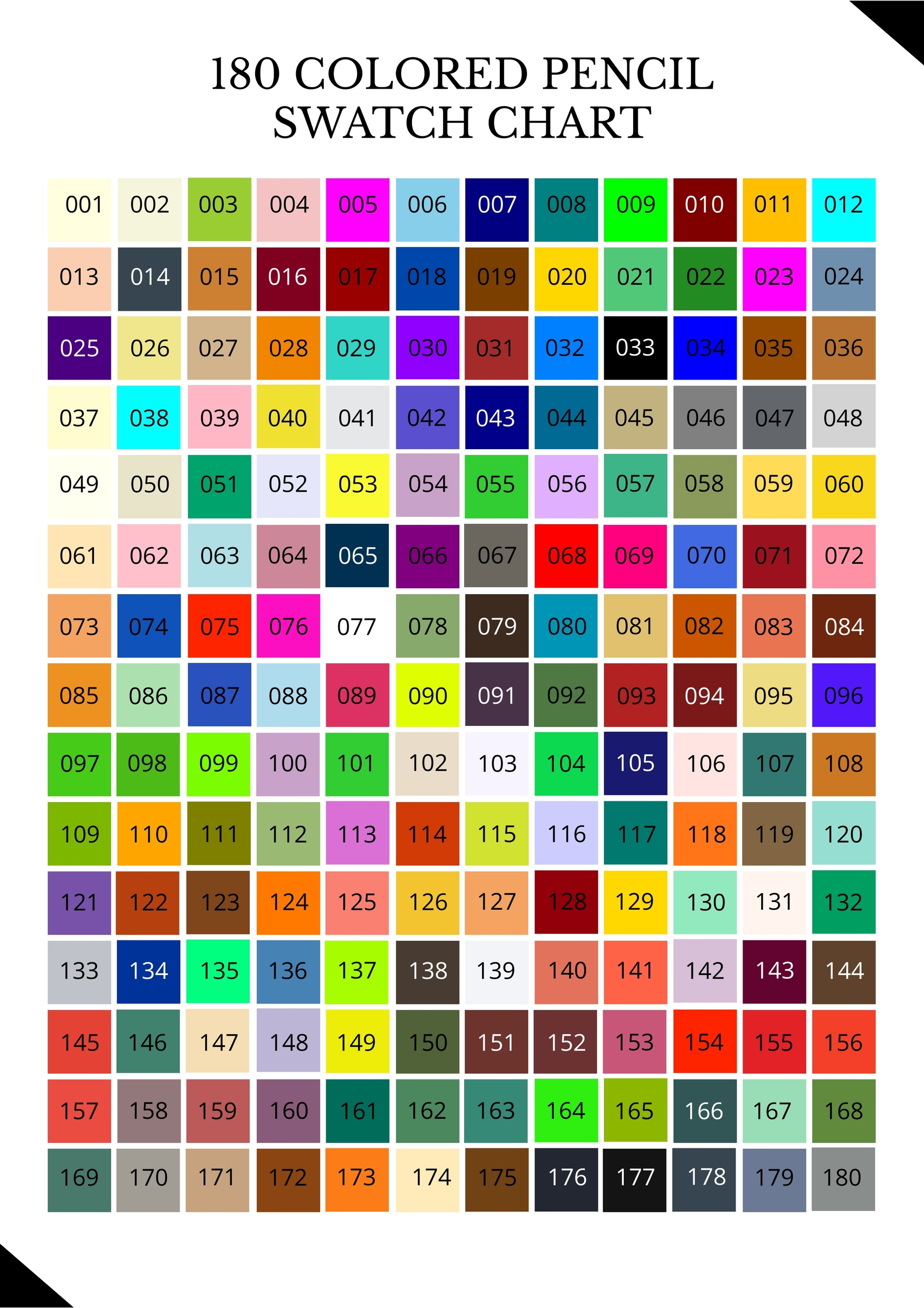 180 Colored Pencil Swatch Chart In Pdf, Illustrator - Download intended for Free Printable Colored Pencil Swatch Template