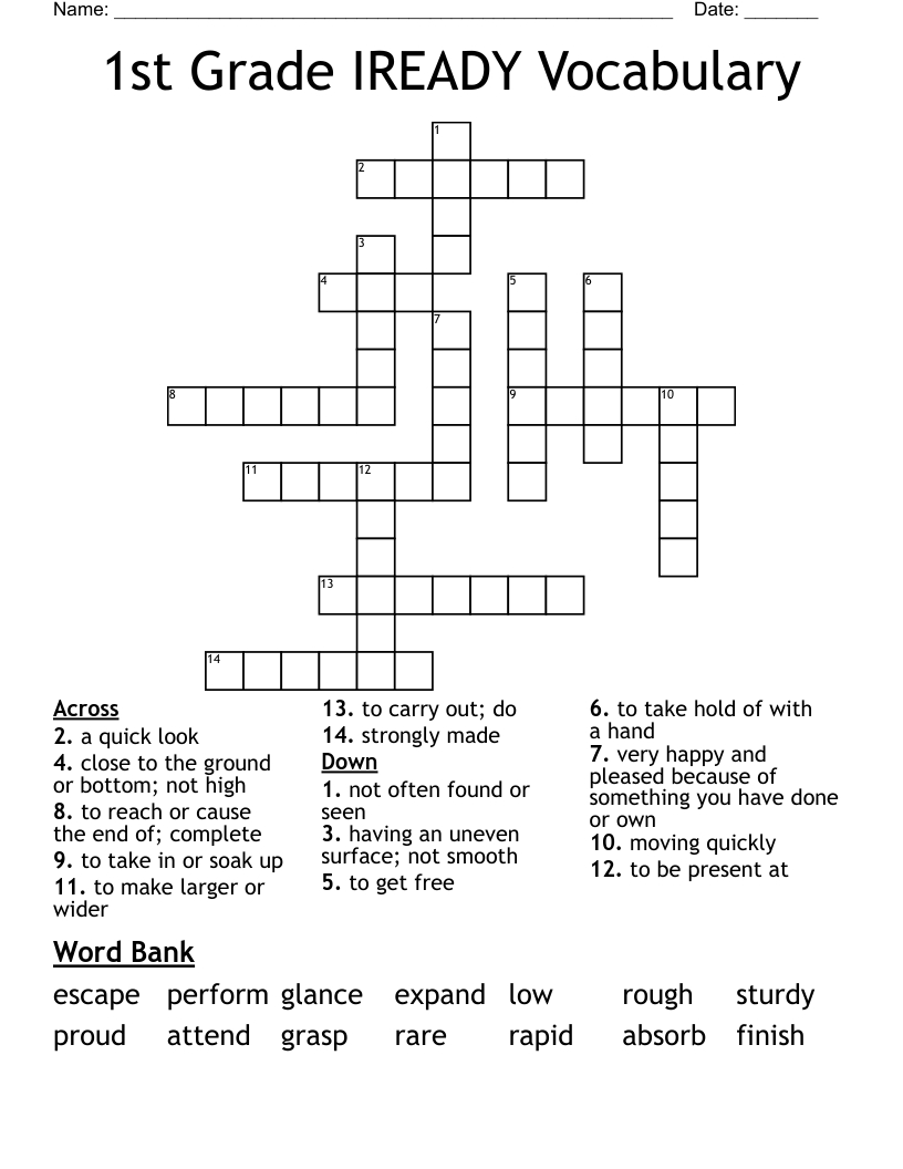 1St Grade Iready Vocabulary Crossword - Wordmint within Crossword Puzzles For First Graders Printable