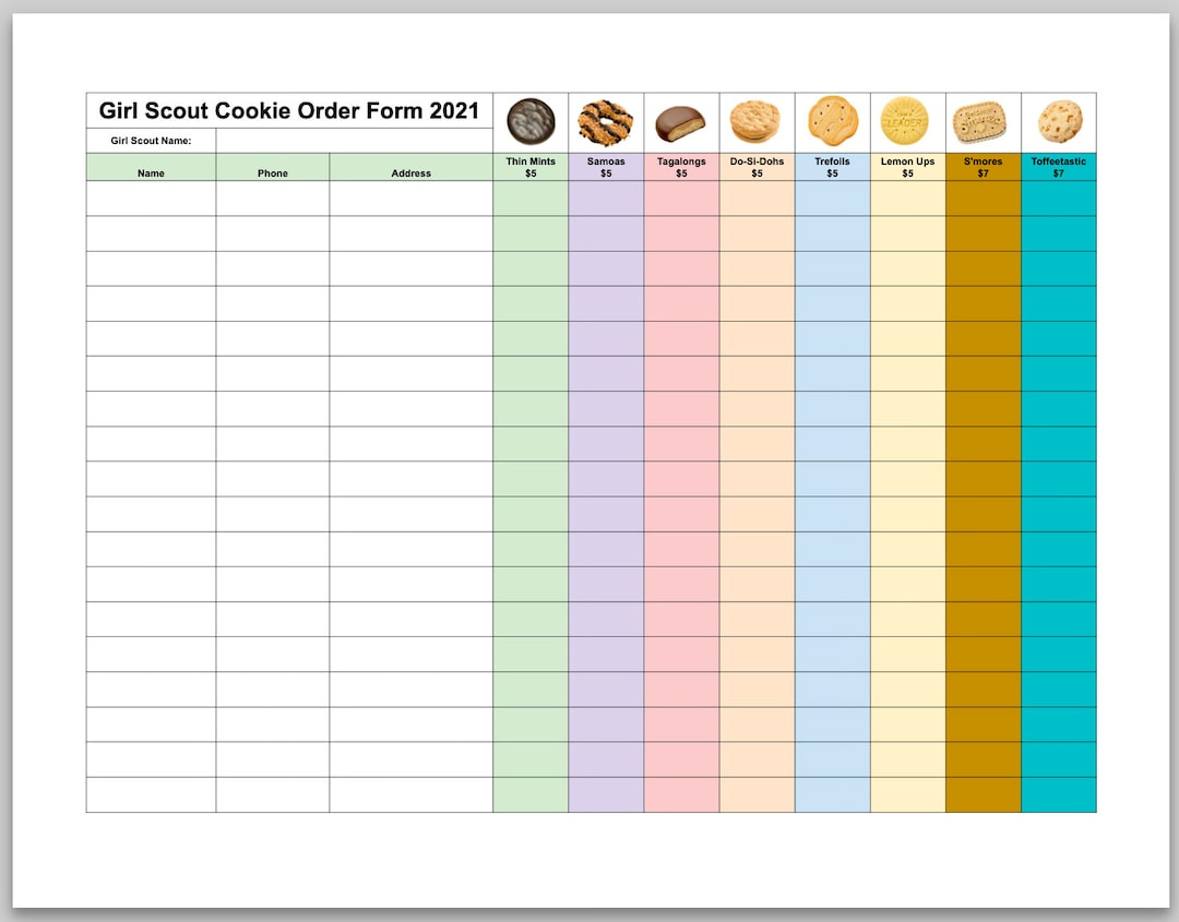 2021 Girl Scout Cookie Order Form For Little Brownie Bakers (Lbb) - Etsy.de inside Girl Scout Cookie Order Form 2025 Printable Free