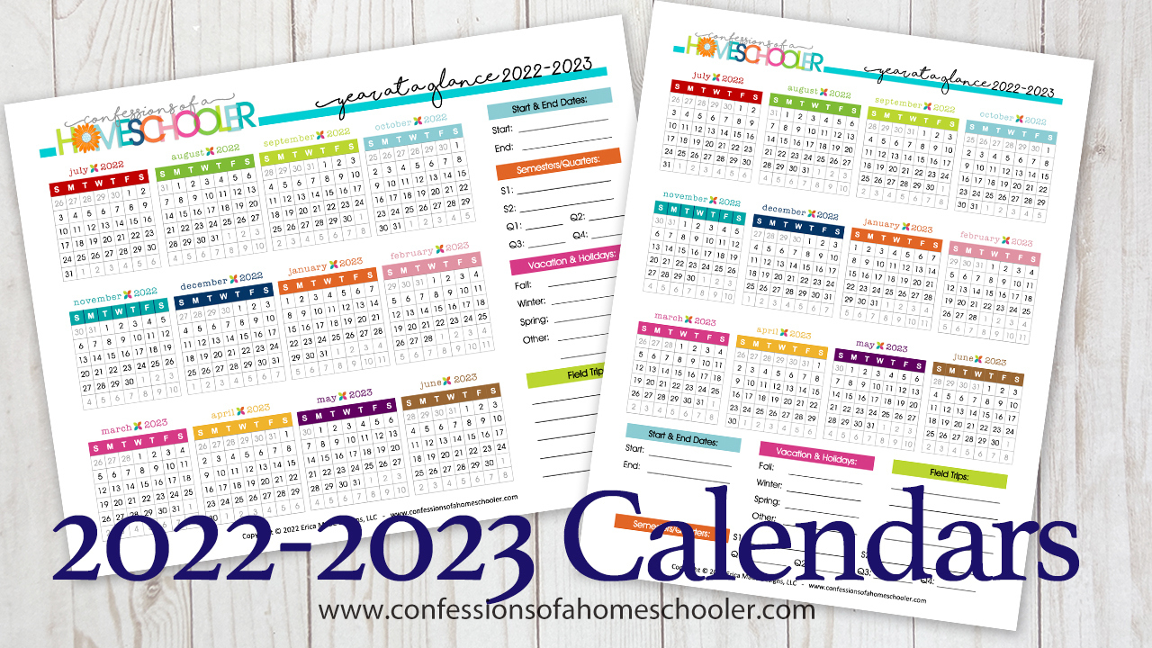 2022-2023 Year-At-A-Glance Printable Calendar - Confessions Of A intended for Confessions Of A Homeschooler Free Printables