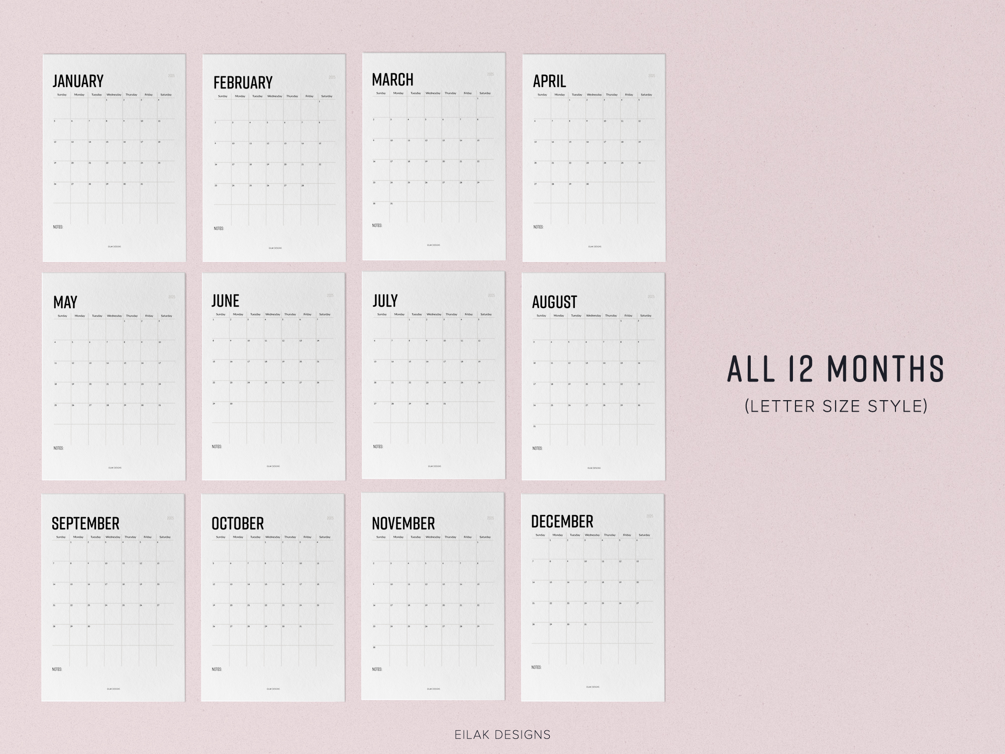 2025 Monthly Calendar Minimalistic | Digital Download in Free Printable Calendar 2025 Waterproof