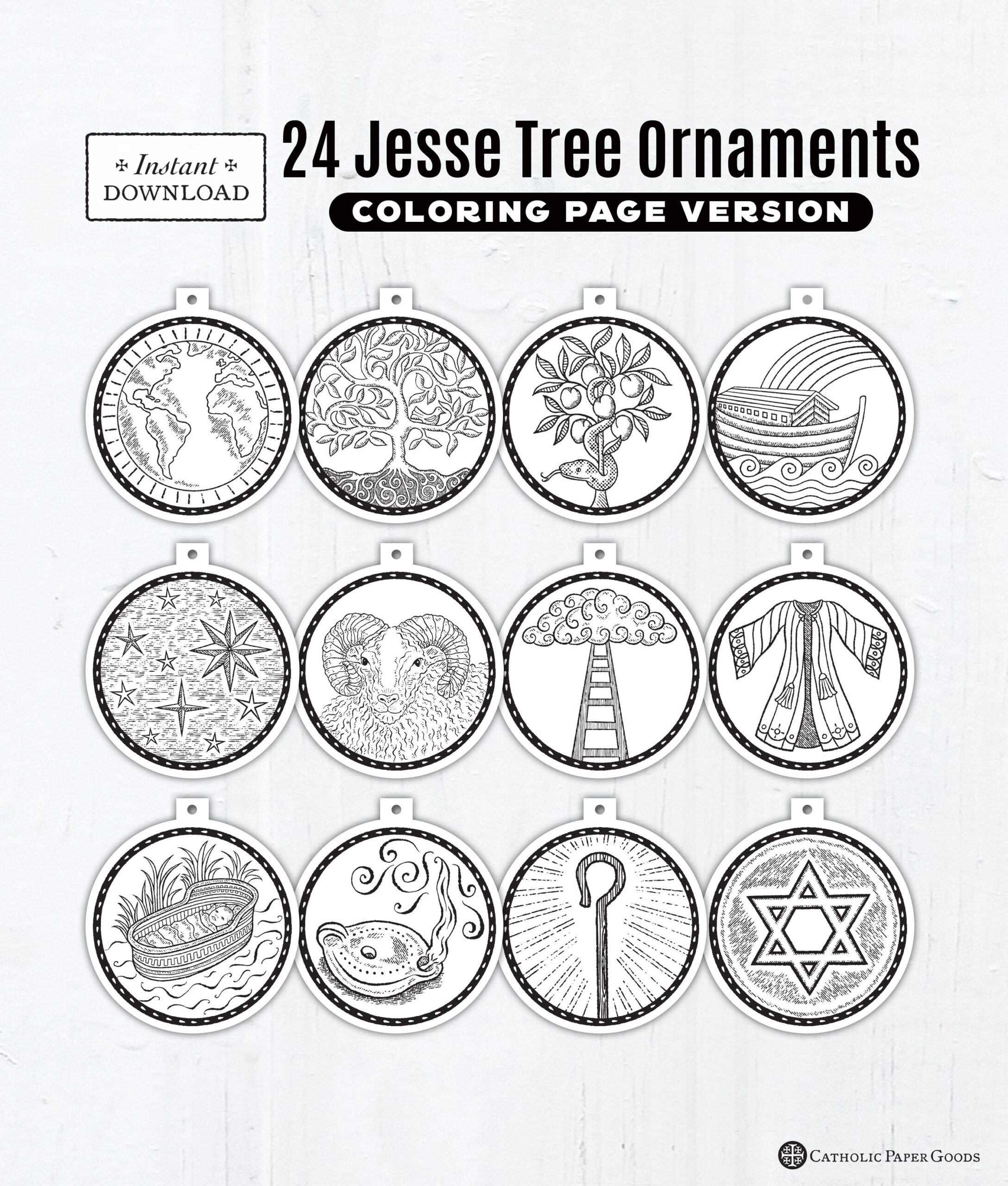 24 Jesse Tree Printable Ornaments Pdf, Coloring Page Ornaments pertaining to Free Printable Jesse Tree Ornaments