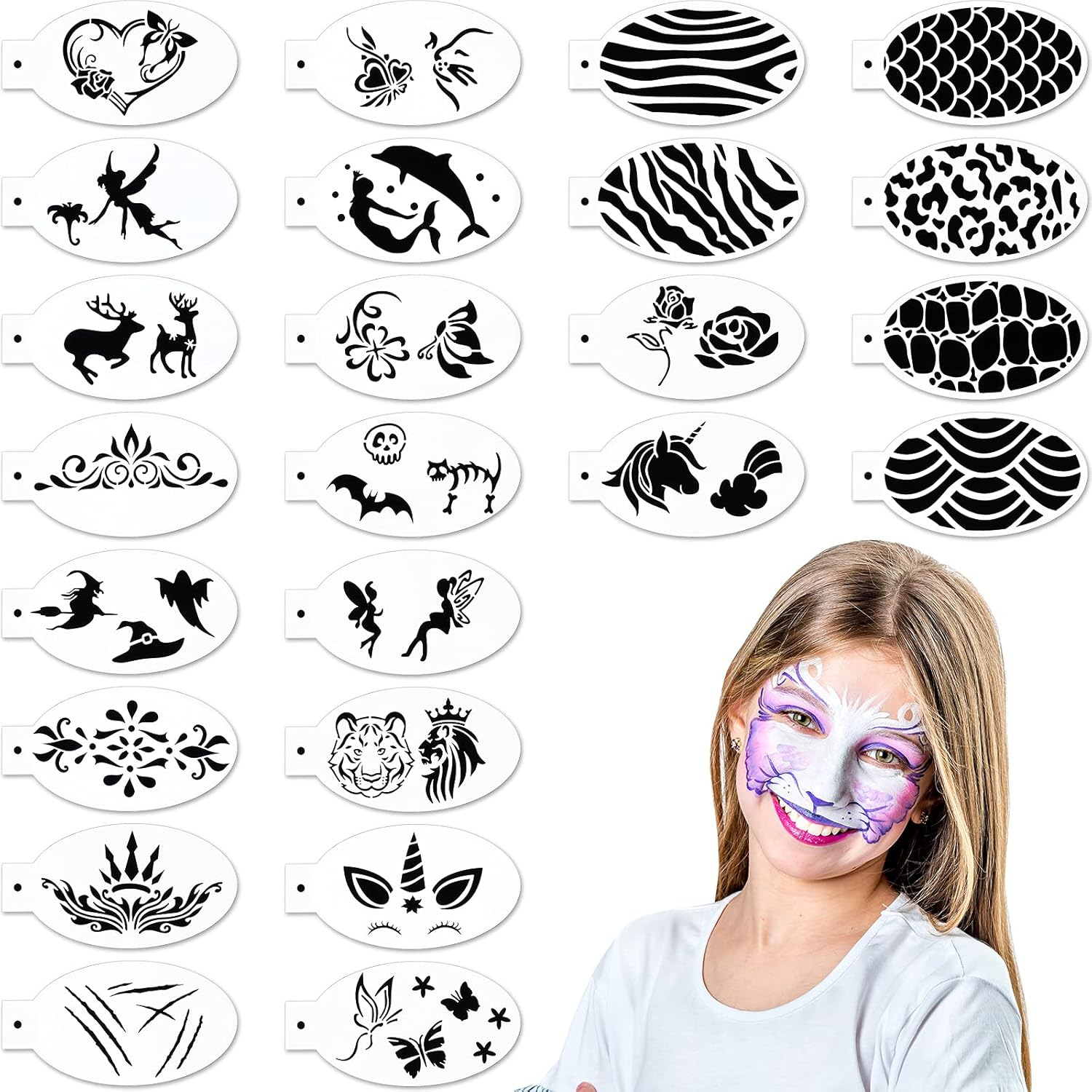 24-Piece Face Paint Stencils Set For Kids - Halloween Makeup, Body Art, Tattoos - Cute Style for Free Printable Face Painting Stencils