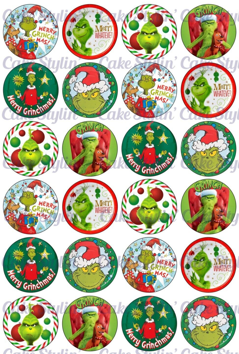 24 X The Grinch Edible Cupcake Toppers Wafer Paper Christmas Cake intended for Free Printable Grinch Cupcake Toppers