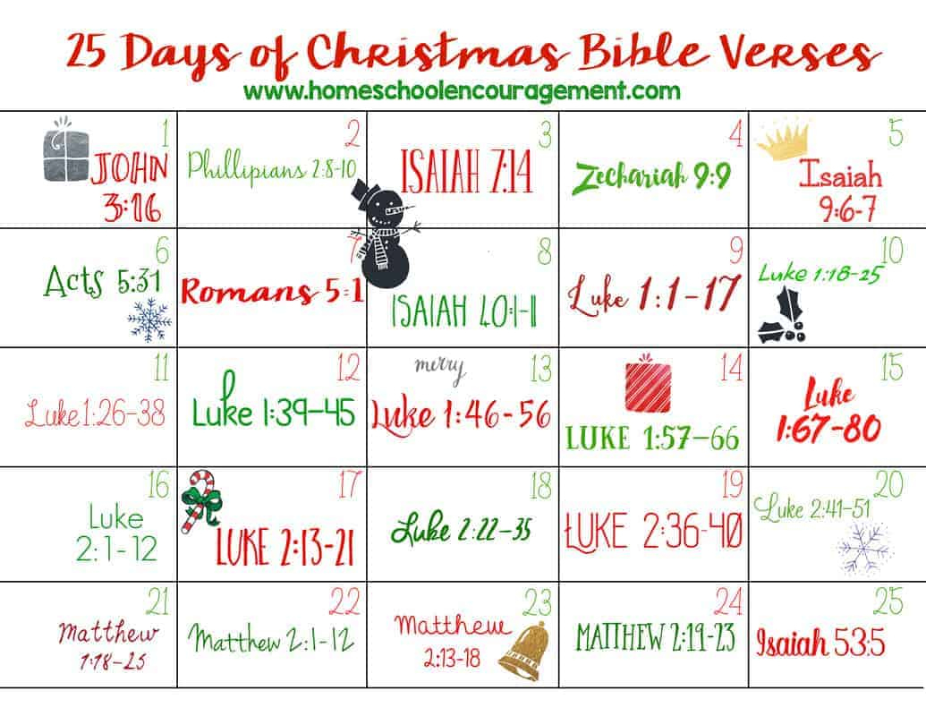 25 Days Of Christmas Bible Verses intended for Free Printable Advent Calendar Bible Verses