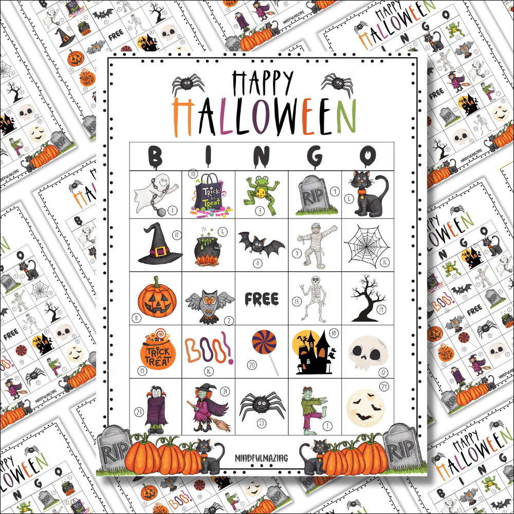 25 Free Printable Halloween Bingo Cards For Kids • Mindfulmazing throughout Free Printable Halloween Bingo Cards For 30 Players