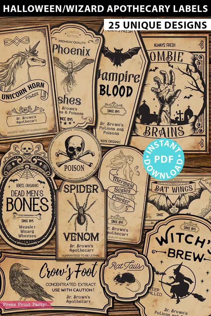 25 Halloween Labels For Bottles / Apothecary Printables intended for Vintage Printable Free Printable Halloween Apothecary Labels