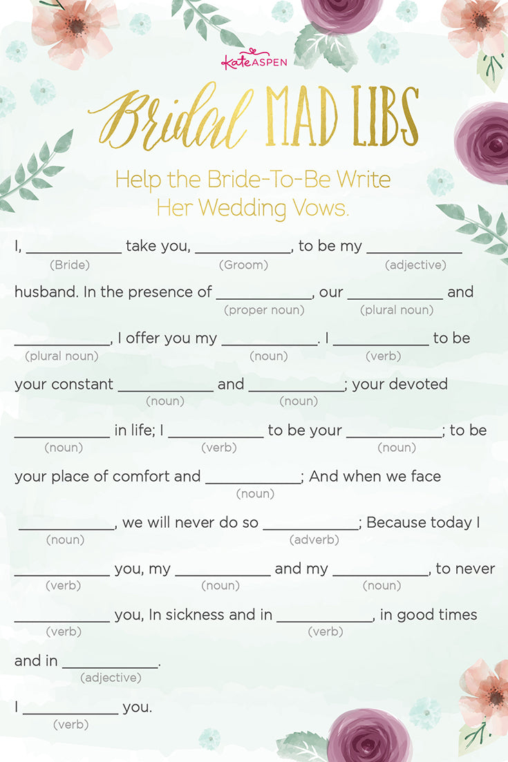 3 Exciting Bridal Shower Games + Printables! – Kate Aspen with Wedding Vow Mad Libs Free Printable