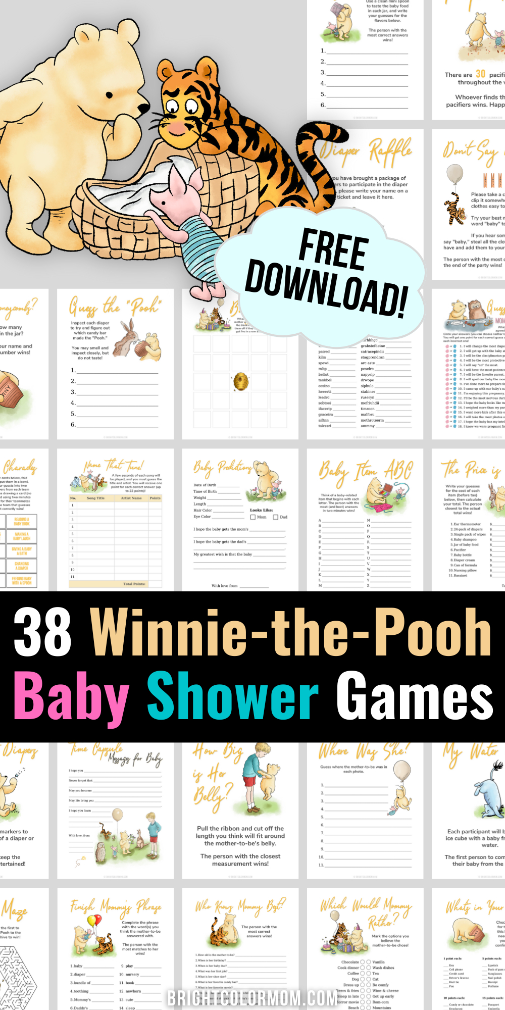 38 Classic Winnie The Pooh Baby Shower Games With Free Printables! in Classic Winnie the Pooh Printables Free