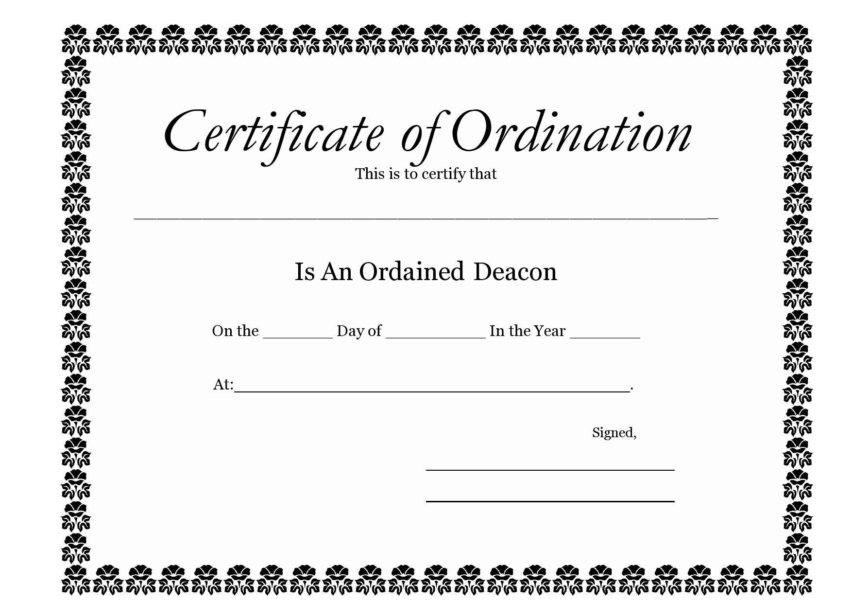 38 Ordination Certificate Templates (Free Printables) pertaining to Free Printable Deacon Ordination Certificate
