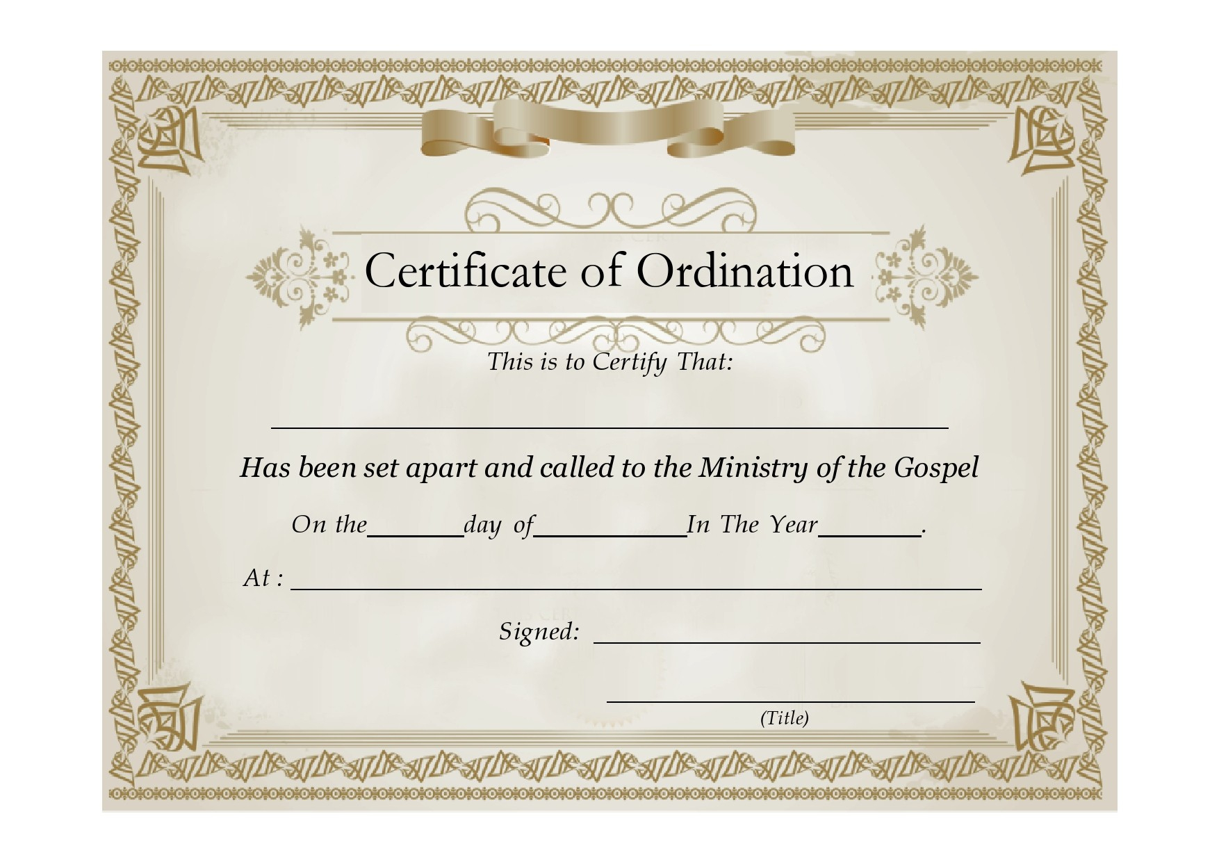 38 Ordination Certificate Templates (Free Printables) within Free Printable Deacon Ordination Certificate
