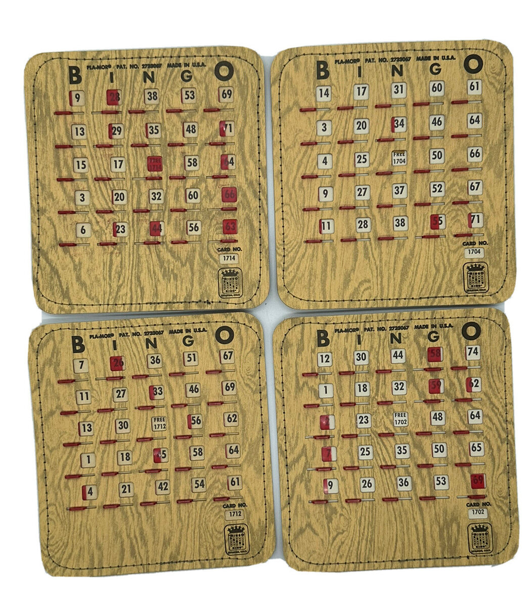 4) Vintage Numbered Pla-Mor Bingo Cards King Shutter Stitched intended for Bingo Cards For Sale