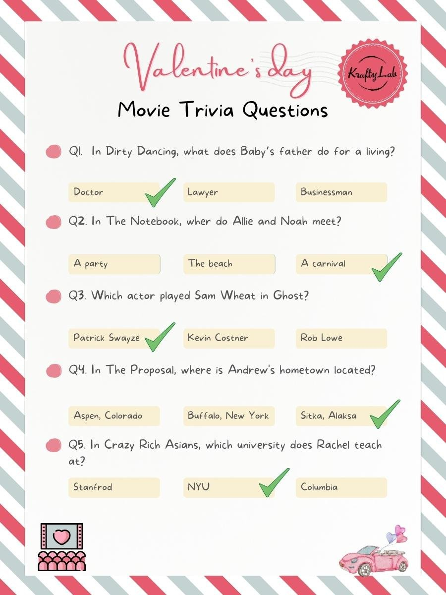 40 Fun Valentine&amp;#039;S Day Movie Trivia Questions For Work inside Romantic Movie Quiz Questions and Answers Printable