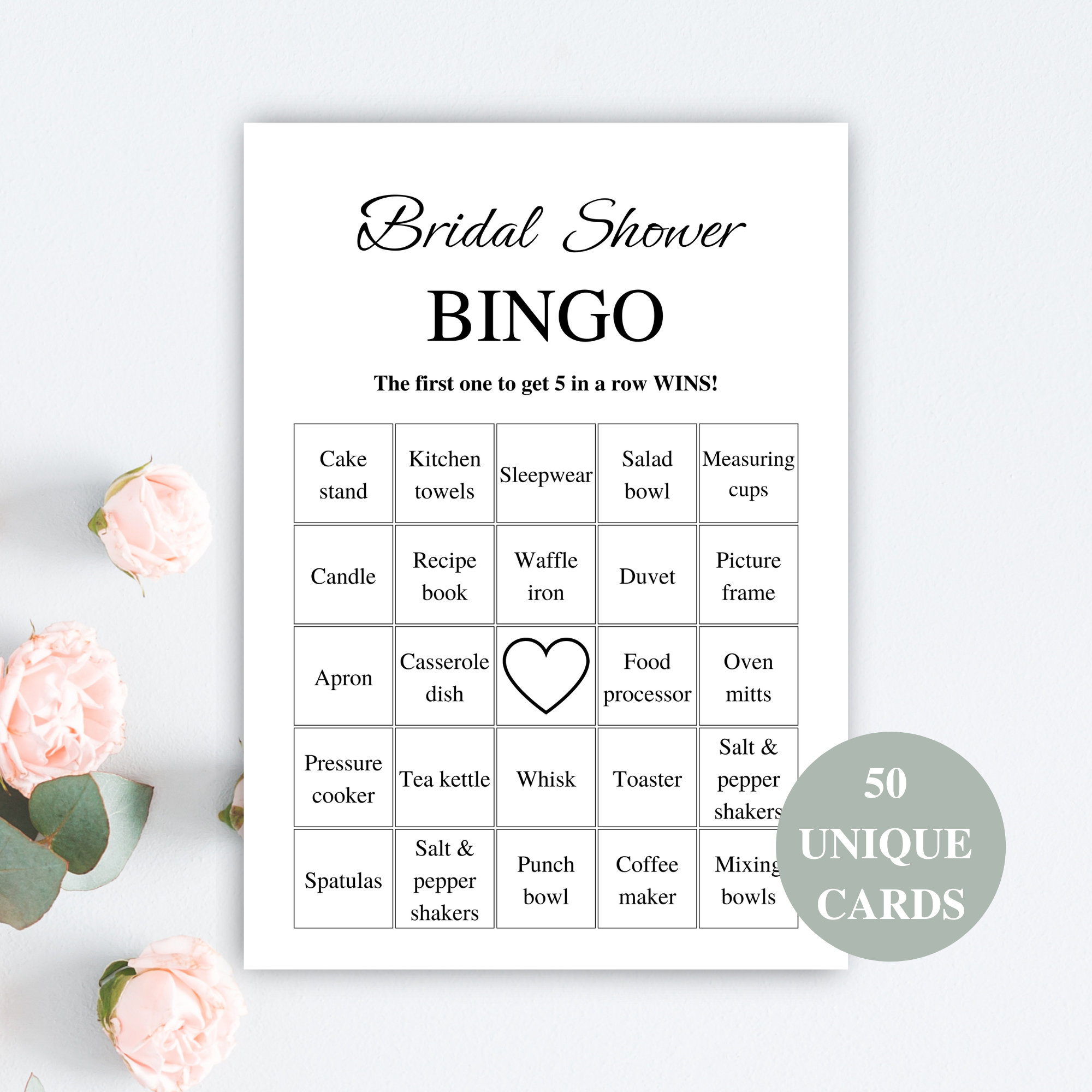 50 Printable Bridal Shower Bingo Cards, Prefilled Bridal Bingo with regard to Printable Bridal Bingo Cards
