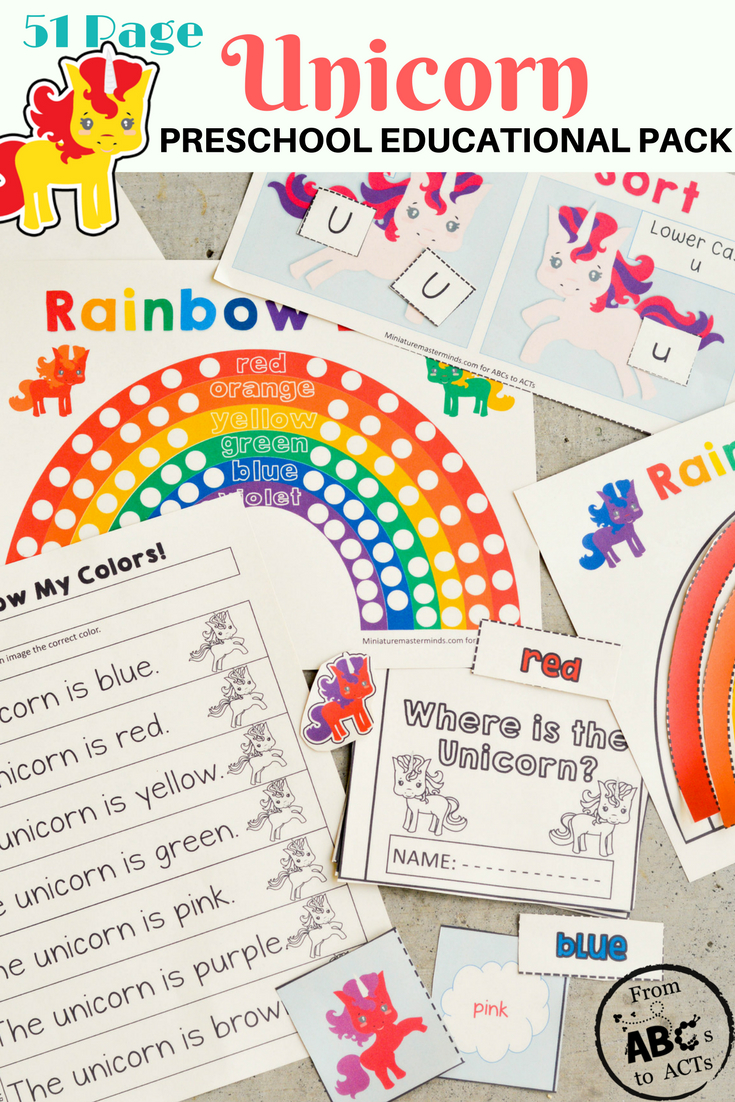 51 Page Unicorn Preschool Educational Pack - From Abcs To Acts intended for From Abcs To Acts Free Printables