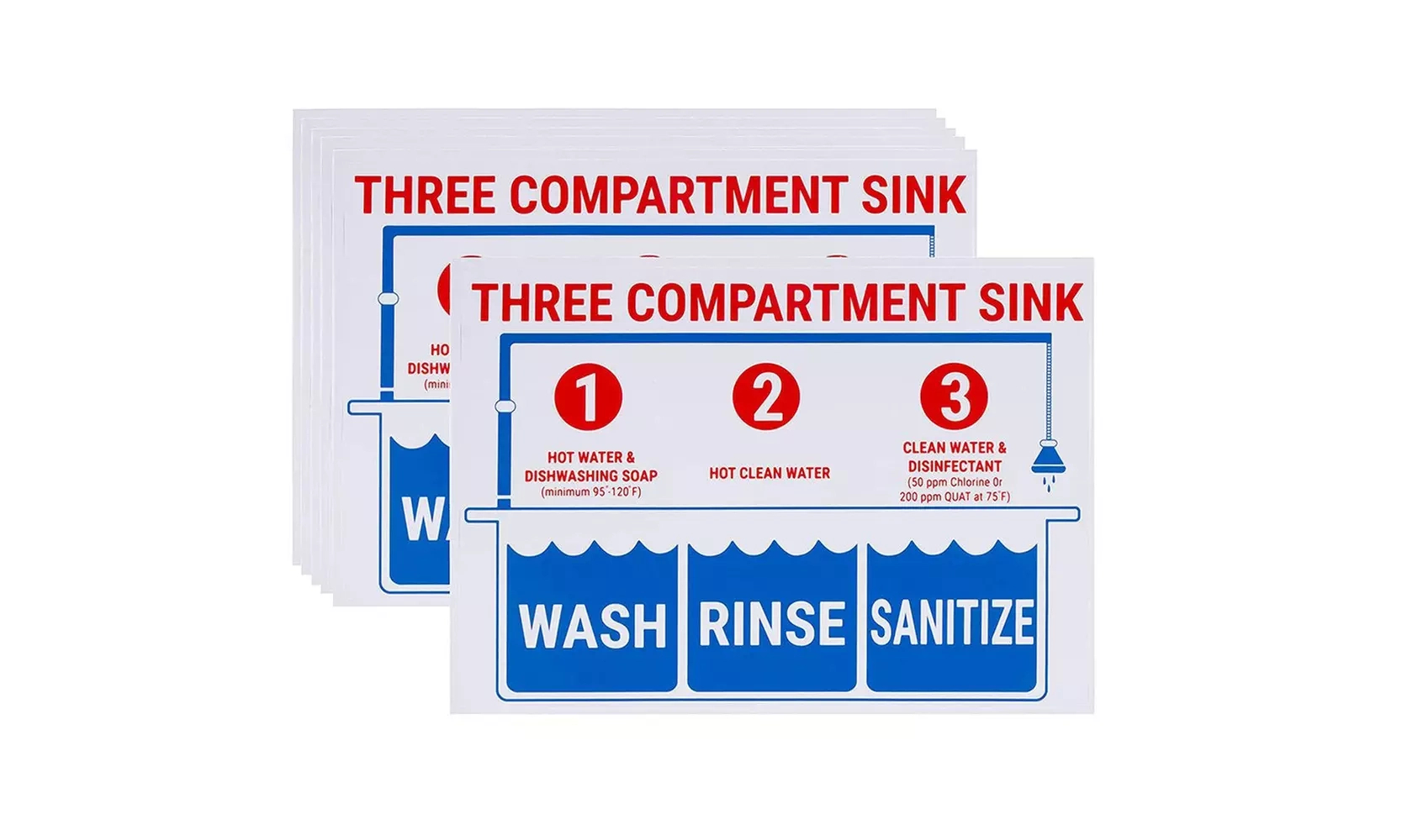 6-Pack Wash Rinse Sanitize Labels For 3 Compartment Sink Signs, 10 X 7 Inches 6-Pack Multi-Color throughout Free Printable Wash Rinse Sanitize Signs