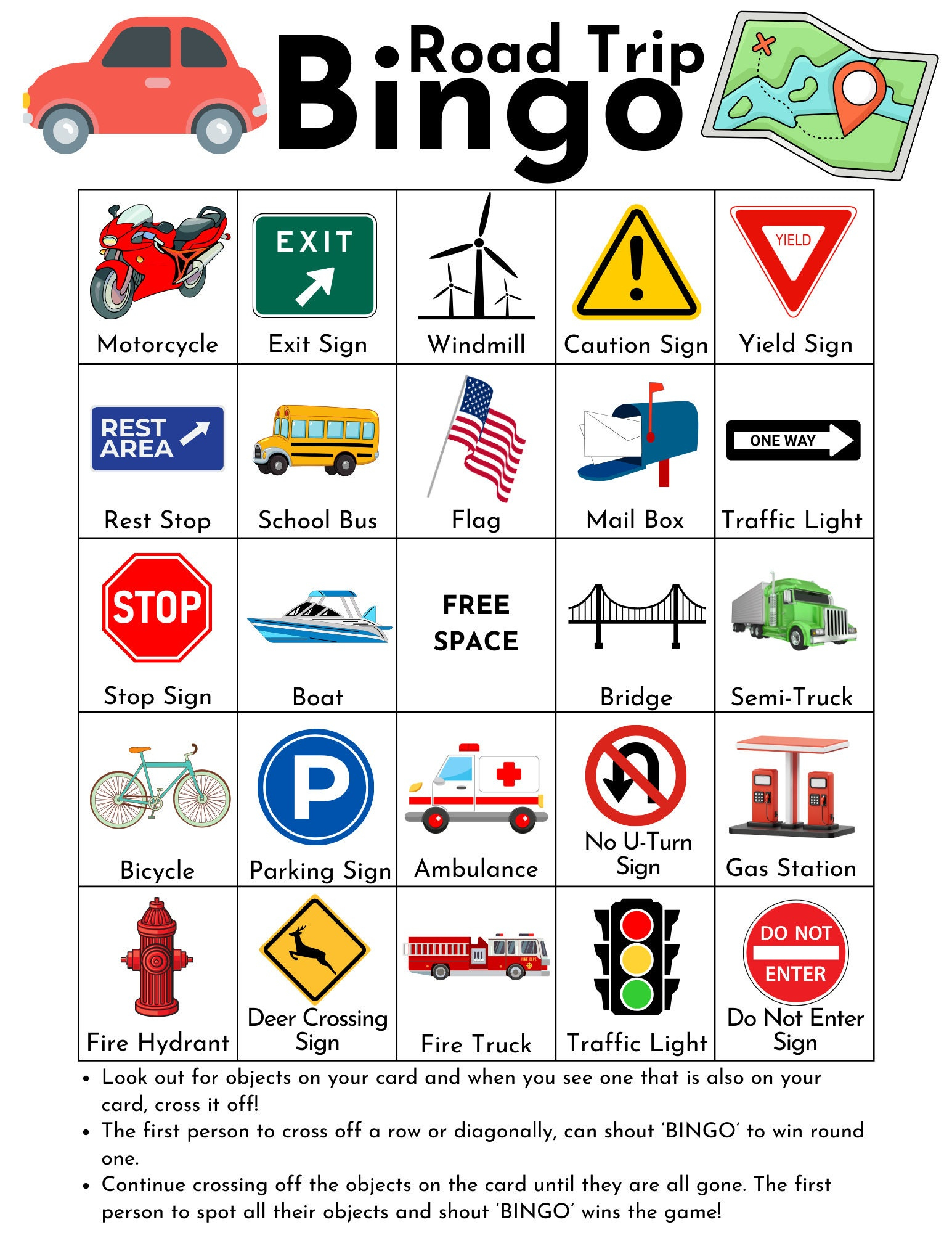 6 Sofortige Downloadbare Road Trip Bingo Karten - Lustiges Reise-Bingo-Spiel Für Kinder Und Erwachsene! pertaining to Road Trip Bingo Cards