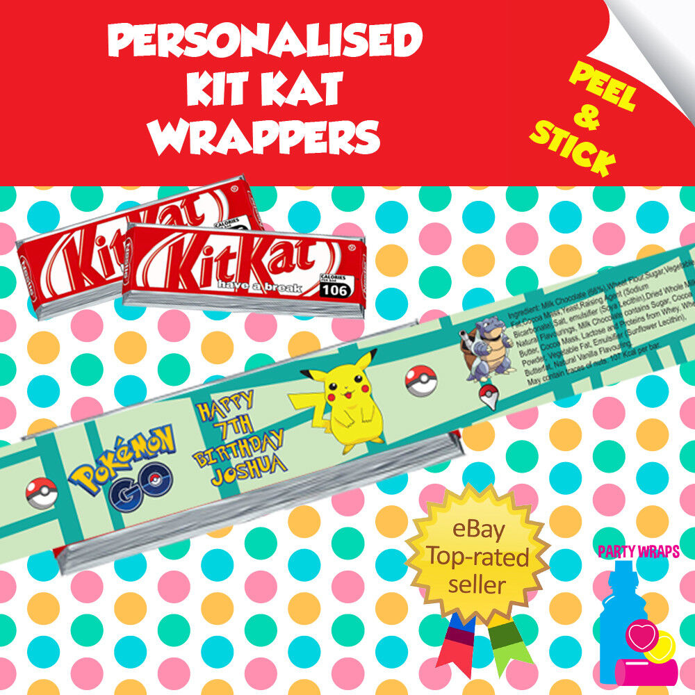 7 Personalised Pokemon Pikachu Birthday Kitkat Self Adhesive Wrappers with regard to Pokemon Kitkat Wrappers Free Printable