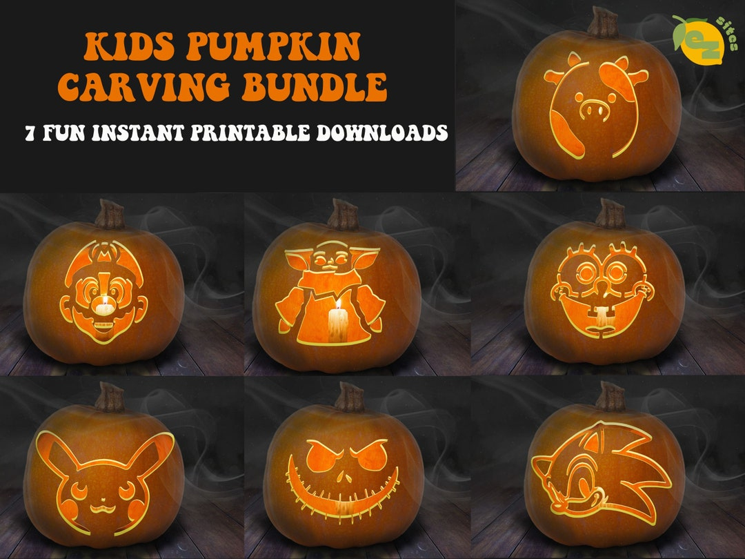 7 Printable Kids Jack-O-Lantern Pumpkin Carving Stencil Patterns for Printable Spongebob Pumpkin Stencil