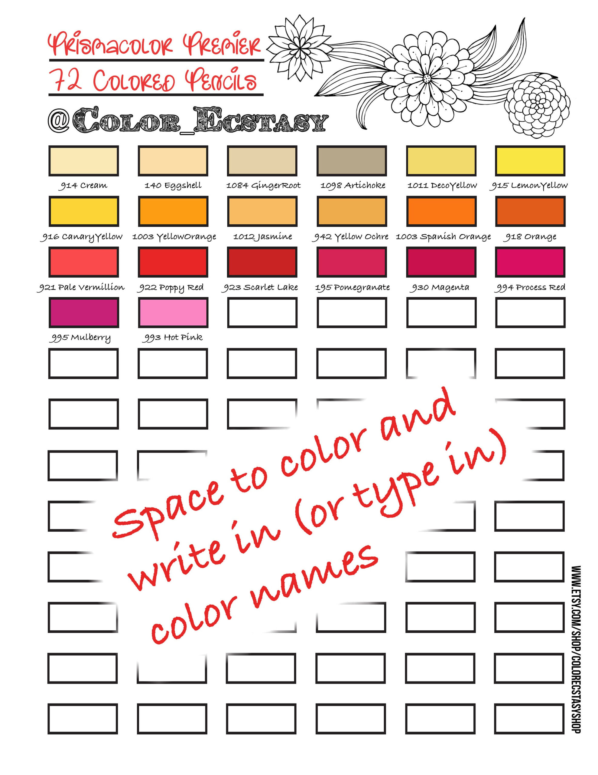 72 Color Blank Swatch Chart Template Download And Print For for Free Printable Colored Pencil Swatch Template