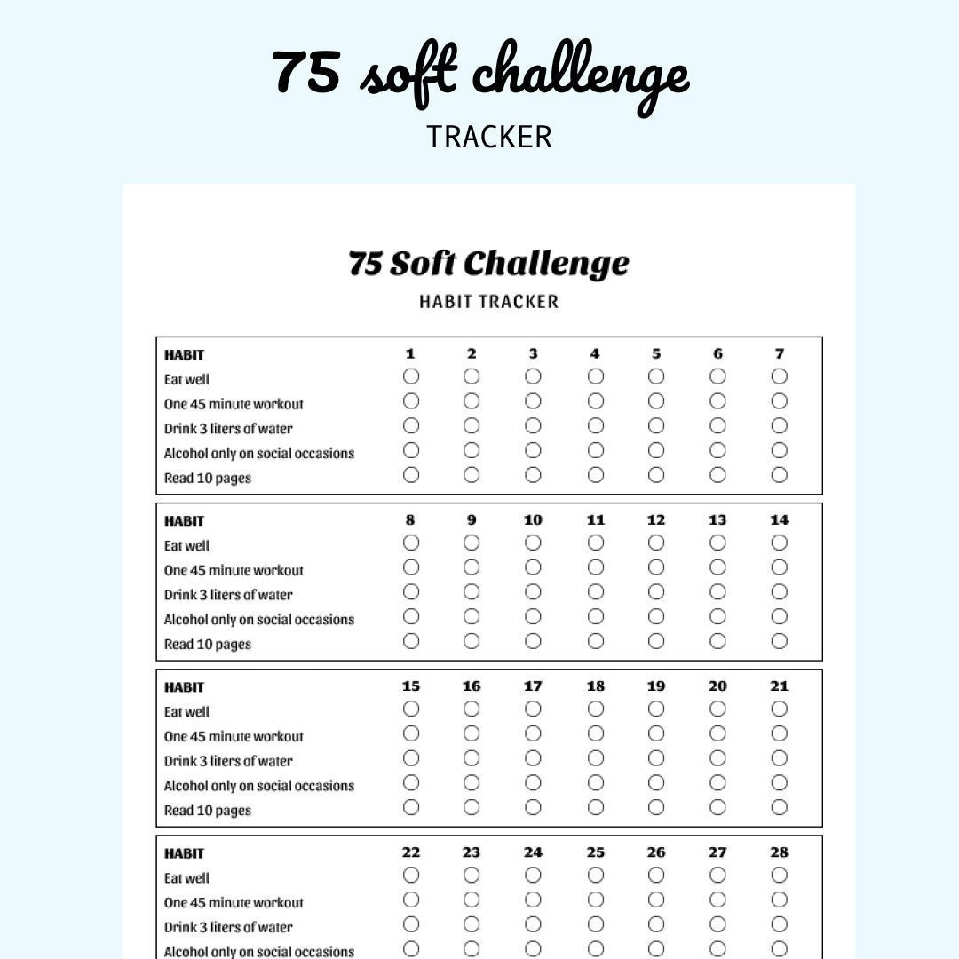 75 Soft Challenge Tracker Vorlage - Printable / Digitaler Download / Ipad - Etsy.de intended for Printable 75 Soft Challenge Tracker Free