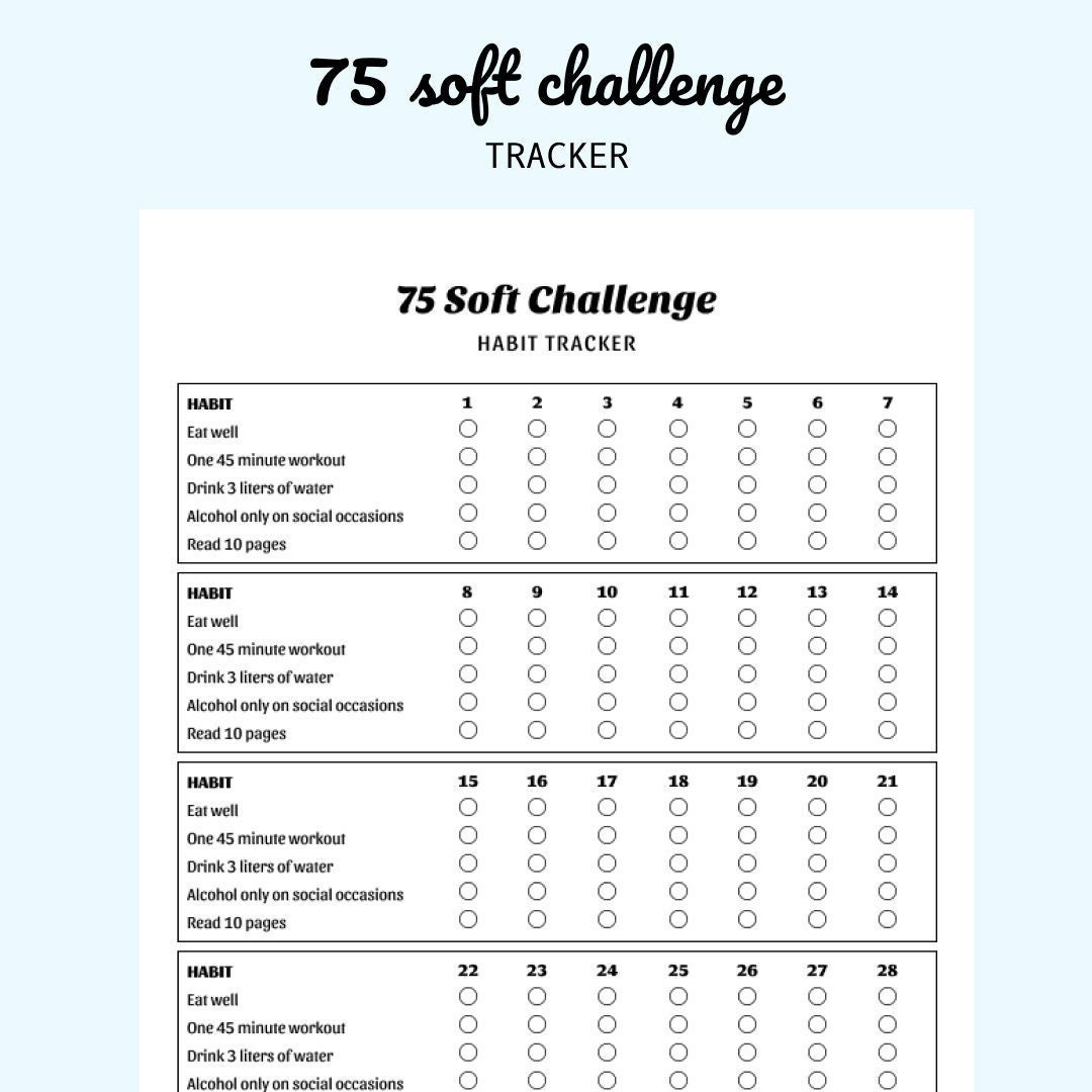 75 Soft Challenge Tracker Vorlage - Printable / Digitaler Download / Ipad - Etsy.de with regard to 75 Soft Challenge Tracker Printable Free