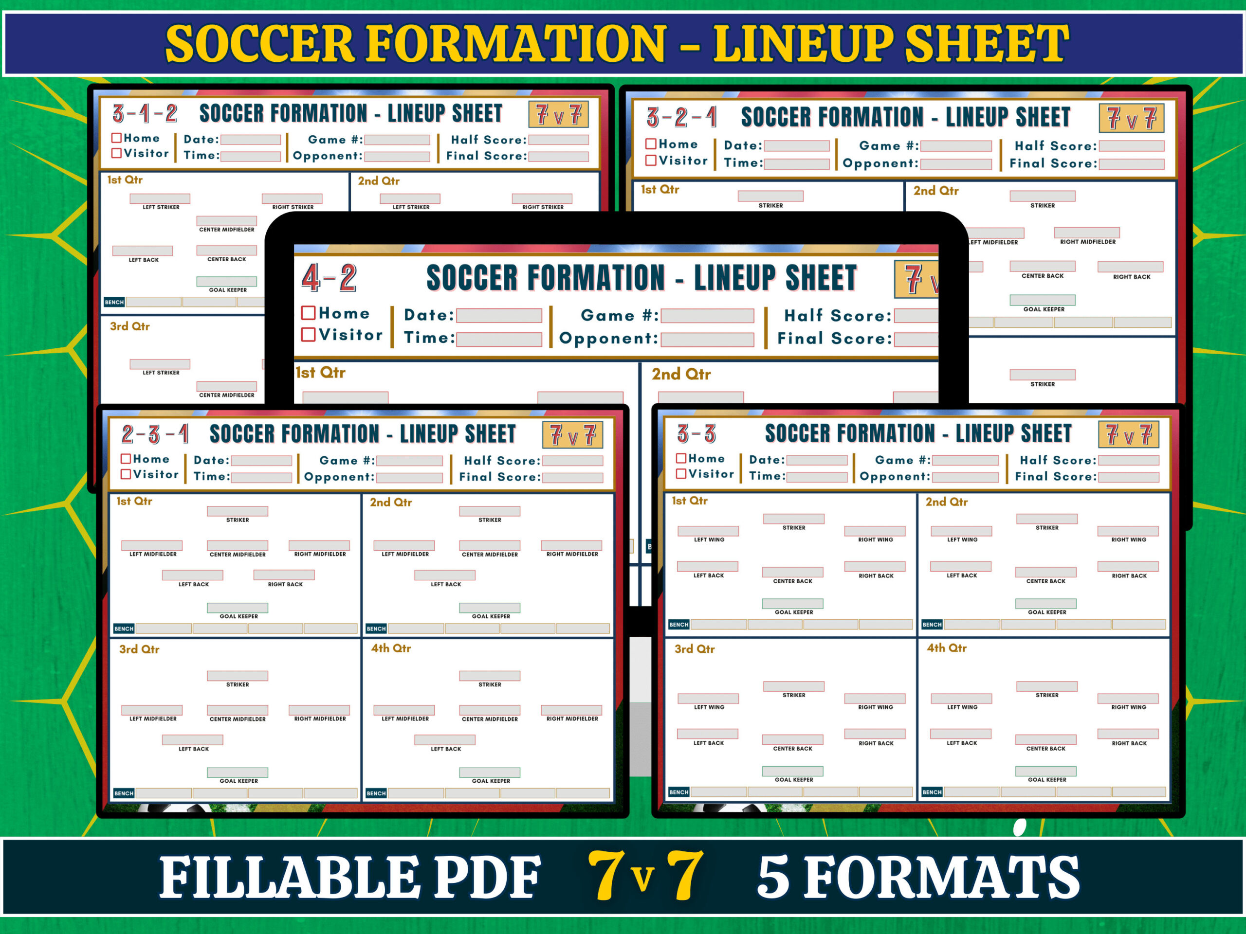7V7 Soccer Formation Lineup Sheet, Editable Pdf, Soccer Training with 7V7 Soccer Formations Printable