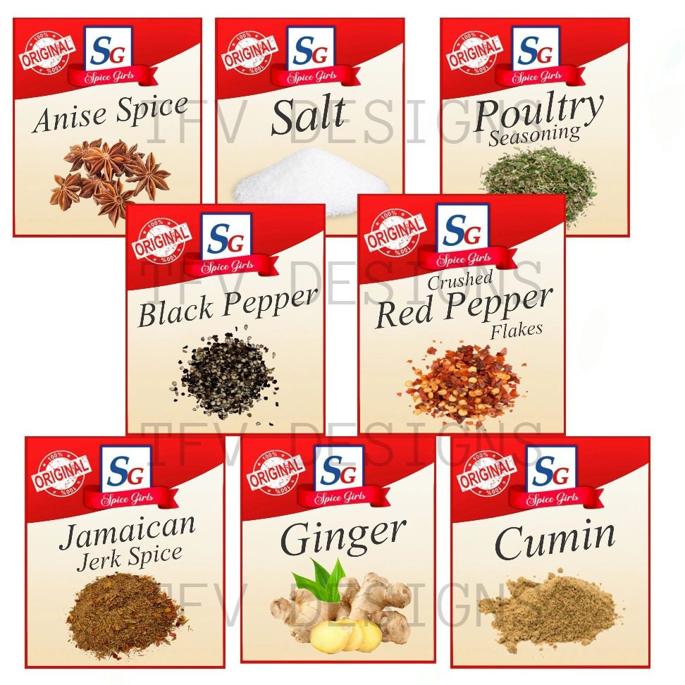 8 Spice Girls Labels, Spice Labels Png, Sublimation - Etsy Uk regarding Downloadable Free Printable Mccormick Spice Labels