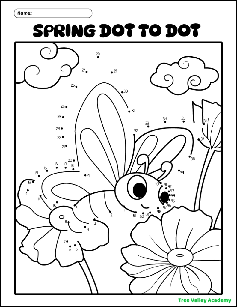 8 Spring Connect The Dots Coloring Pages - Tree Valley Academy for Spring Dot to Dot Printables