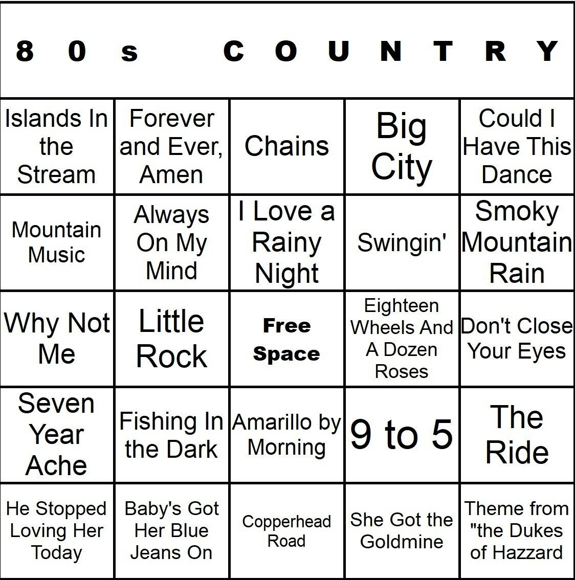 80S Country 100 Music Bingo Cards Printed And Laminated With in Music Bingo Cards And Playlist