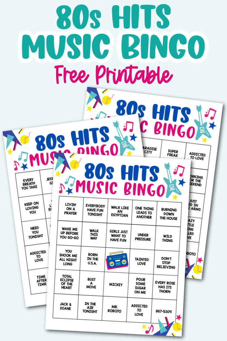 80S Hits Music Bingo Game With Playlist - Kara Creates pertaining to Music Bingo Cards Printables