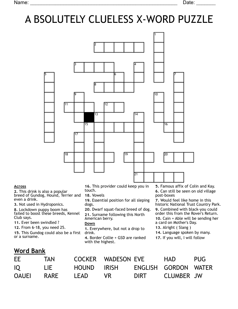 A Bsolutely Clueless X-Word Puzzle Crossword - Wordmint in Clueless Crossword Puzzles Printable